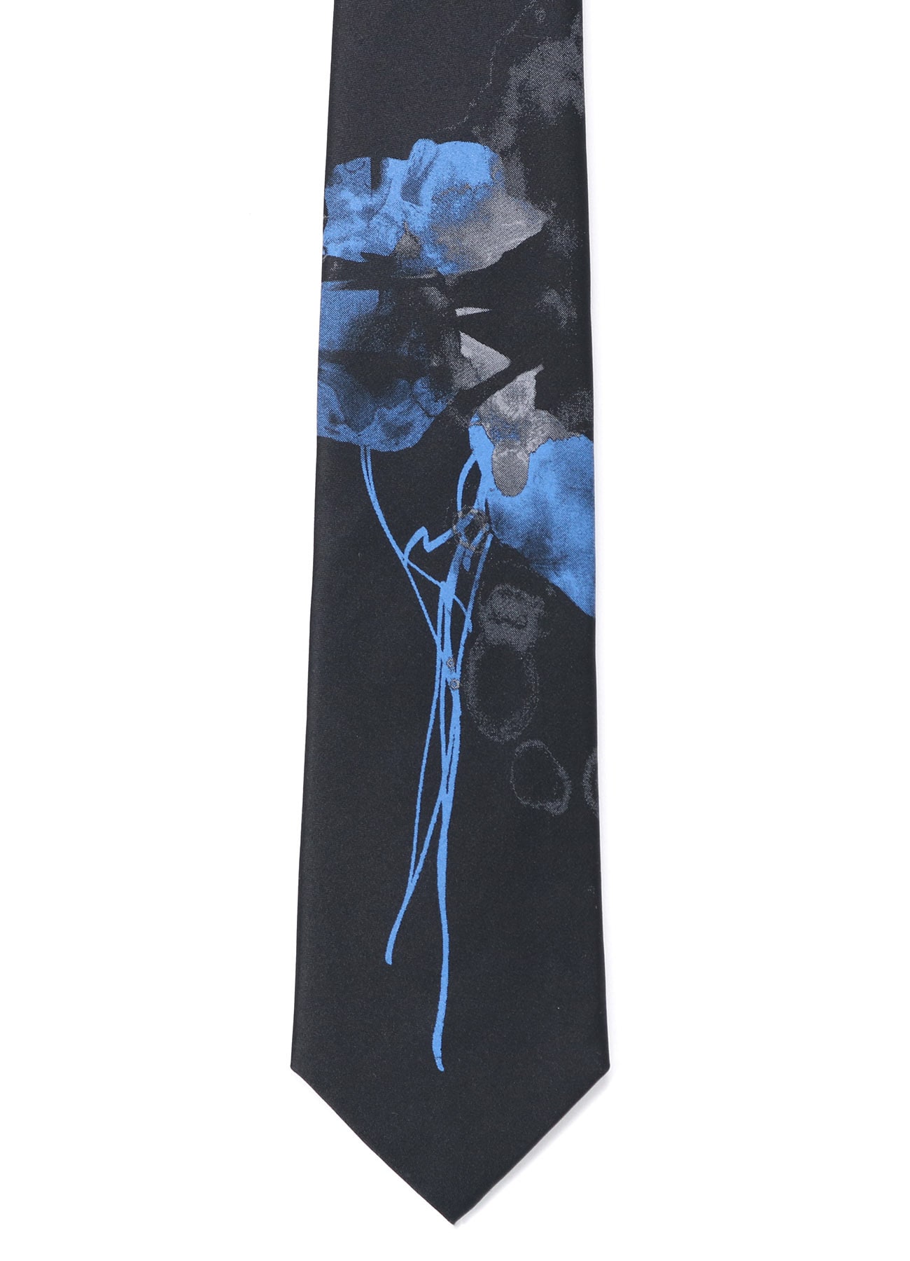 SILK SATIN BLUE POPPY FLOWER PRINT REGULAR TIE