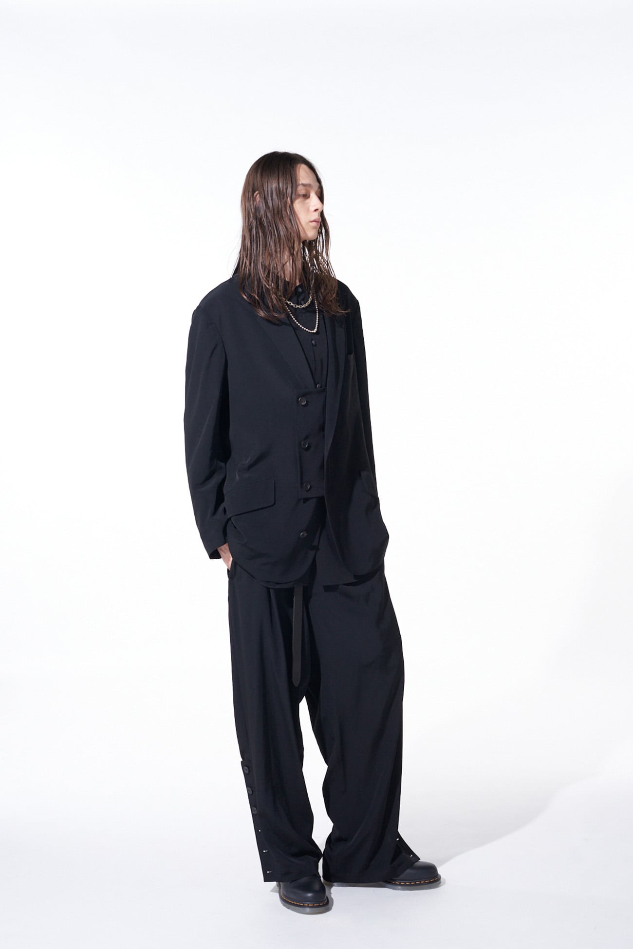 CREPE de CHINE BUTTON-SLIT PANTS