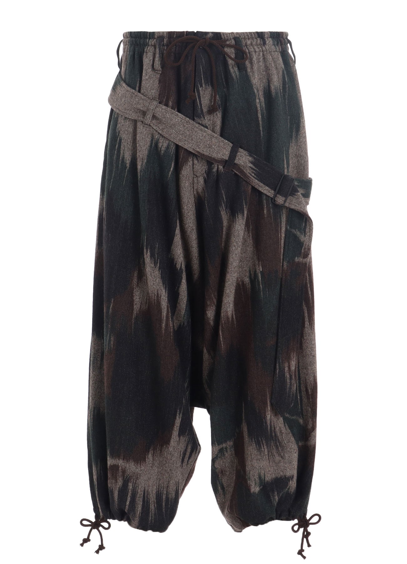 CAMOUFLAGE TWEED BELTED BALLOON SAROUEL PANTS