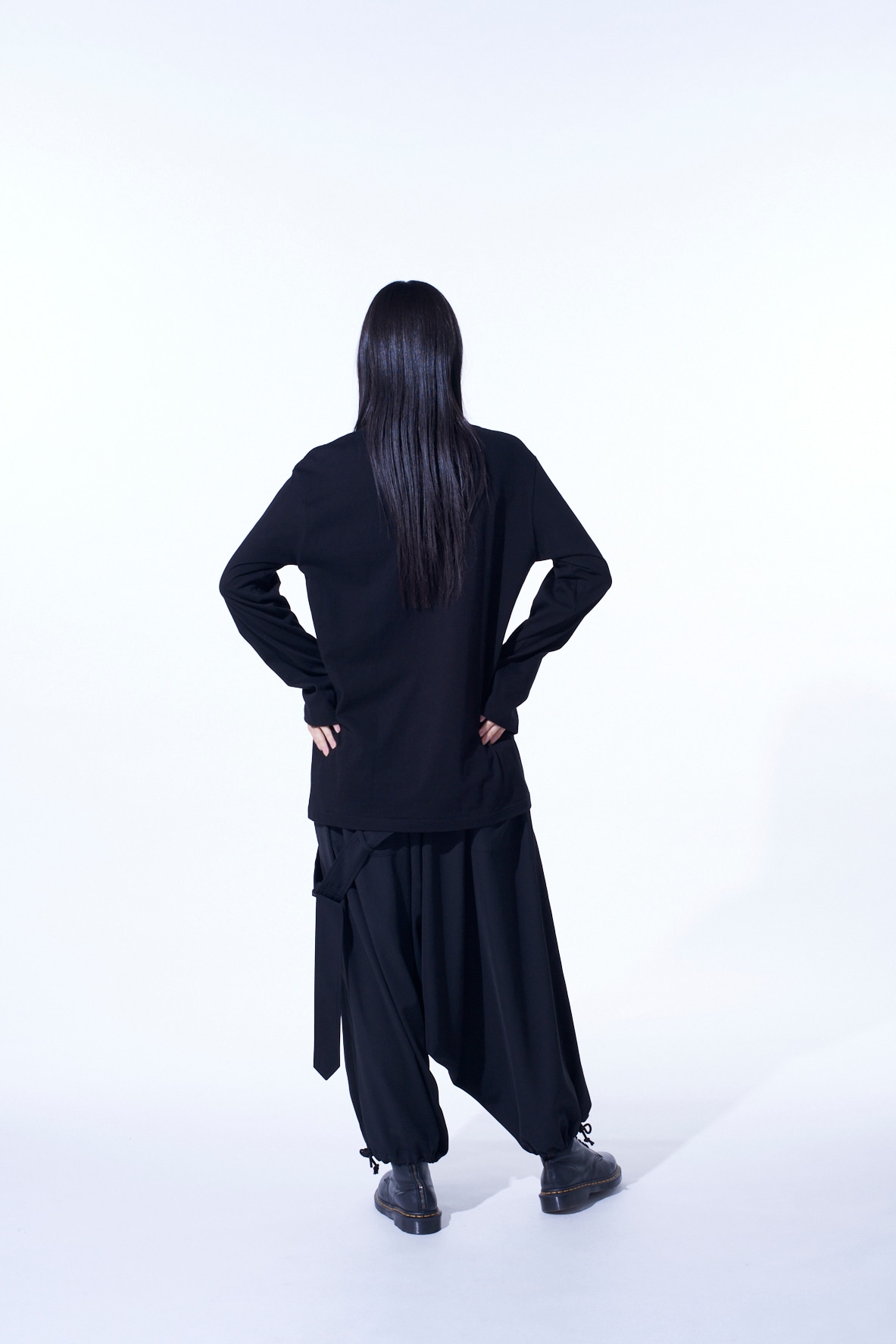 PE/GABARDINE BELTED BALLOON SAROUEL PANTS