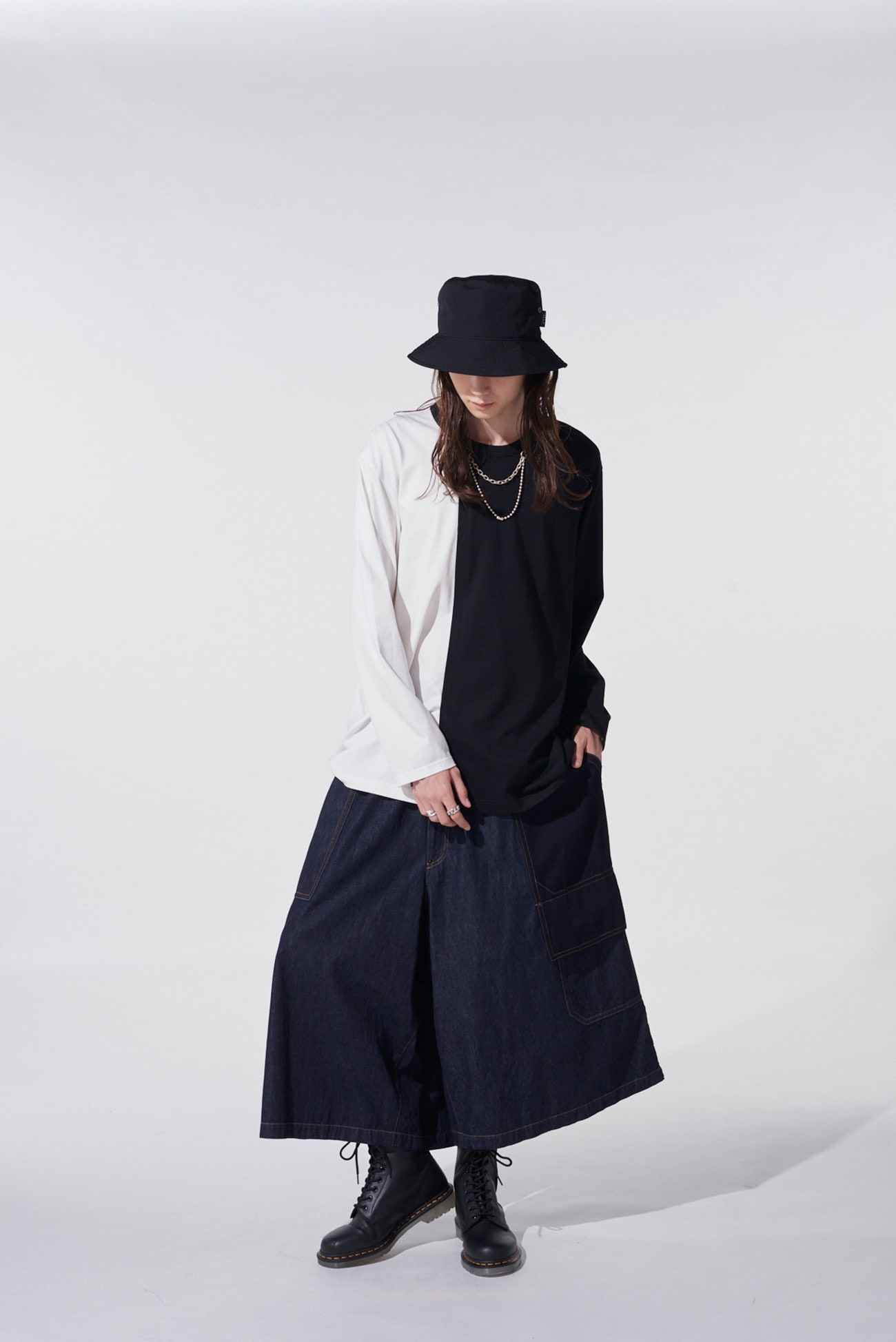 7oz DENIM CRAZY PATCHWORK CULOTTE PANTS