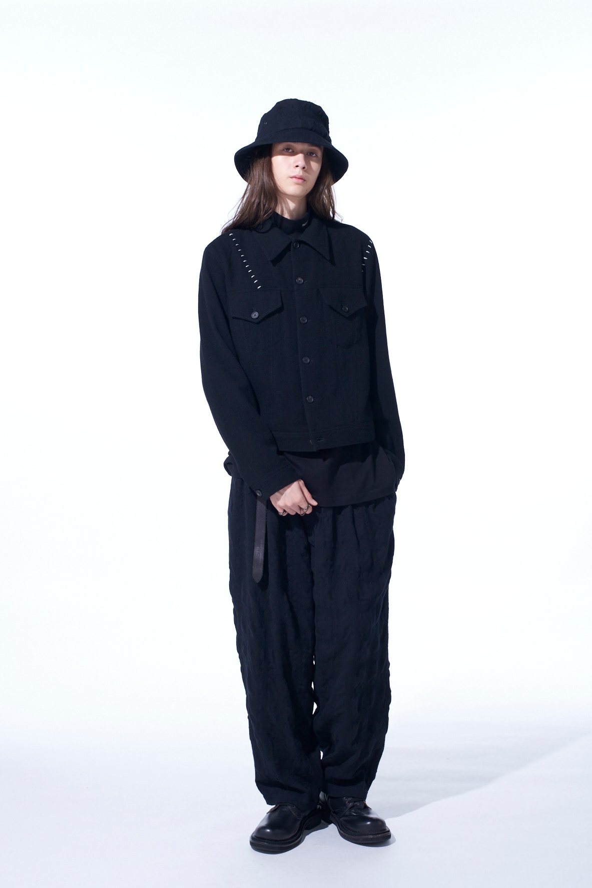 FULLING FINISHED SHADOW CHECK 3-TUCK WIDE TROUSERS