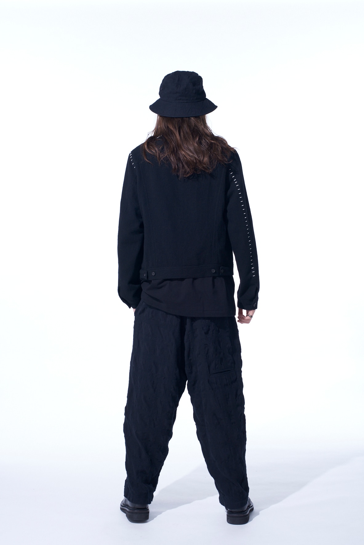 FULLING FINISHED SHADOW CHECK 3-TUCK WIDE TROUSERS