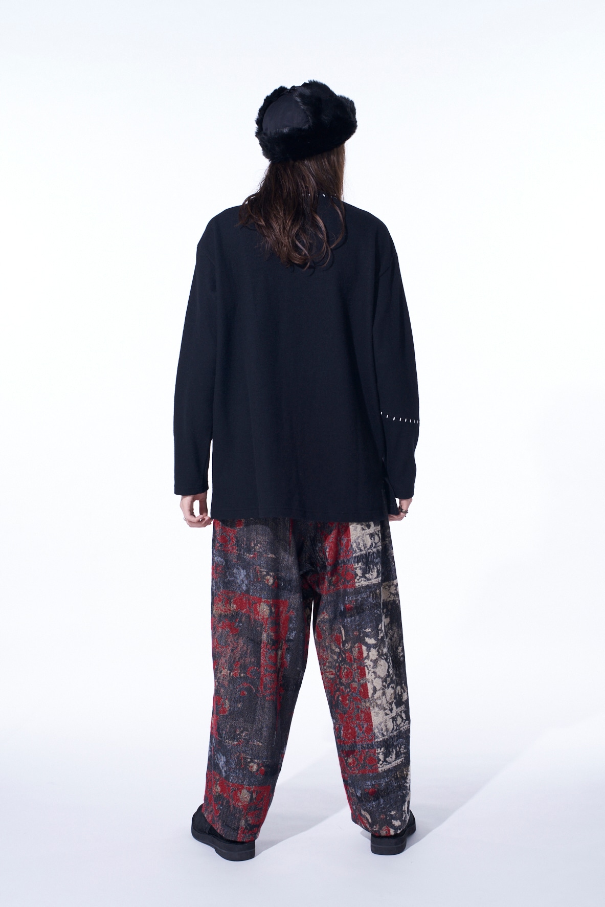 FLORAL JACQUARD DRAWSTRING WIDE PANTS