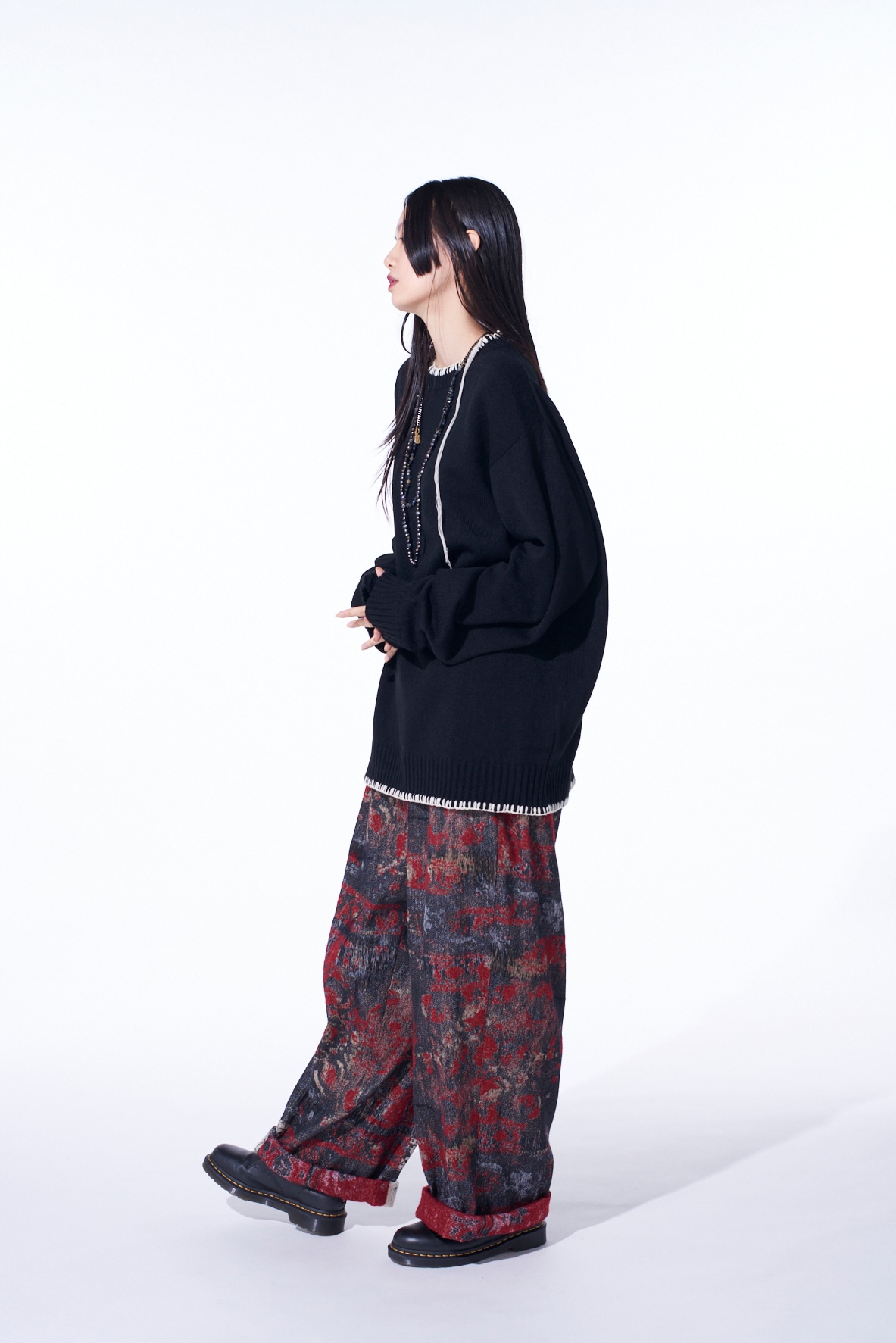 FLORAL JACQUARD DRAWSTRING WIDE PANTS