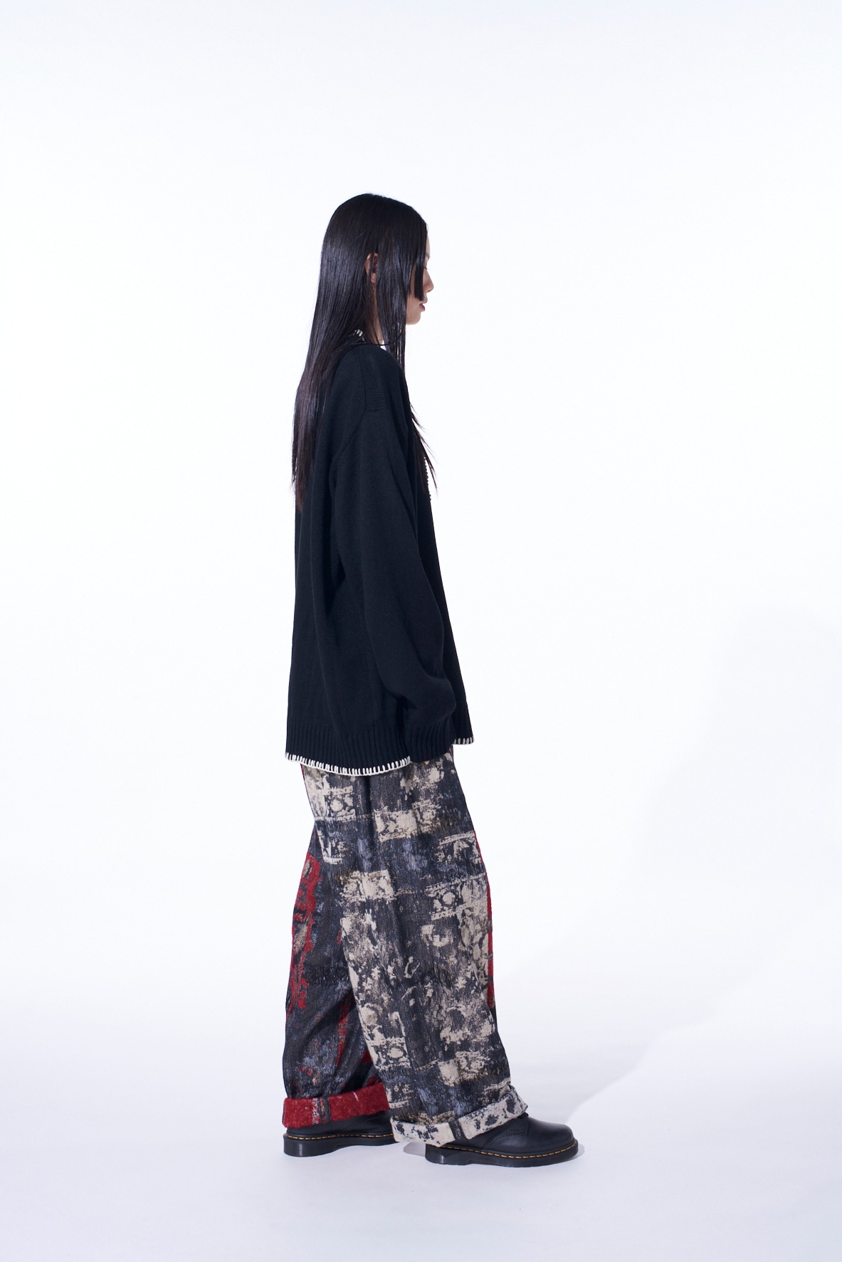 FLORAL JACQUARD DRAWSTRING WIDE PANTS