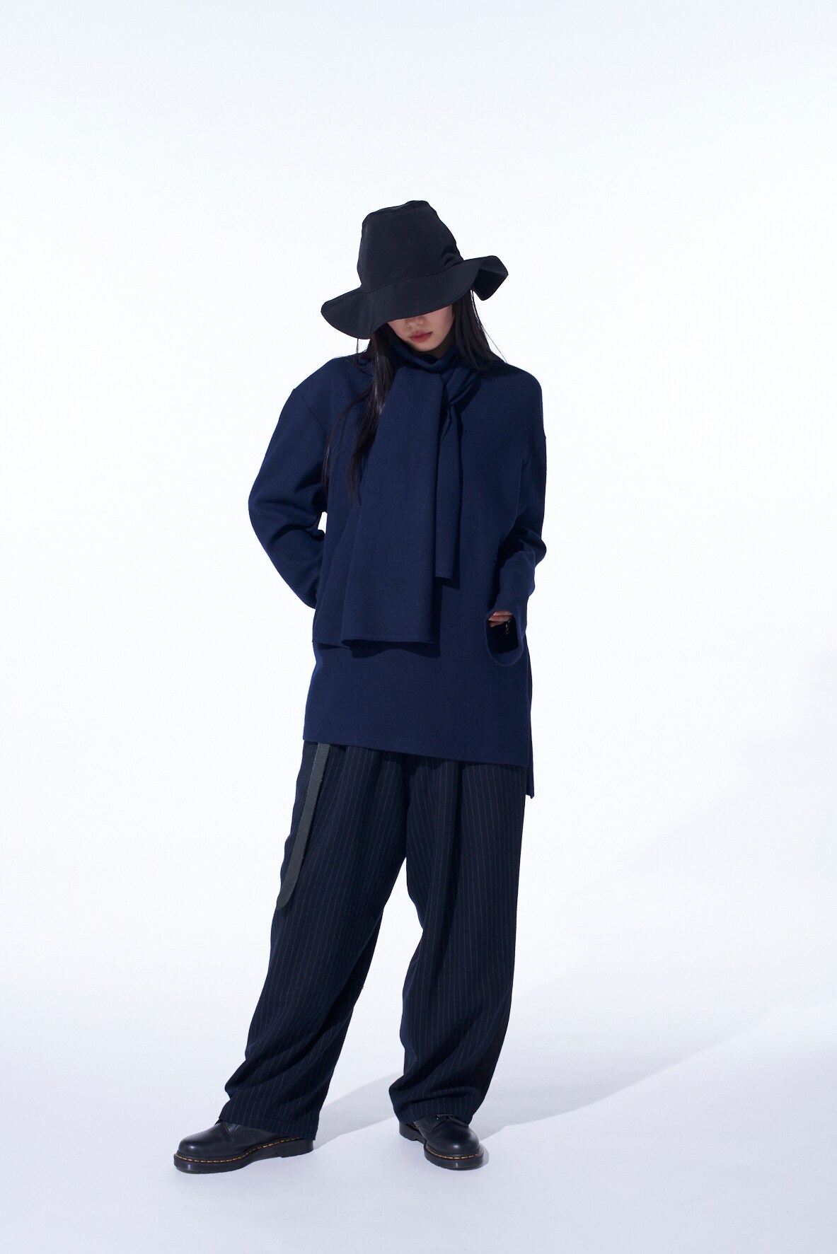 【11/21～11/25 Y's OMOTESANDO 先行販売】CHAMBRAY VIYELLA STRIPED WIDE TROUSERS WITH SIDE TAPE