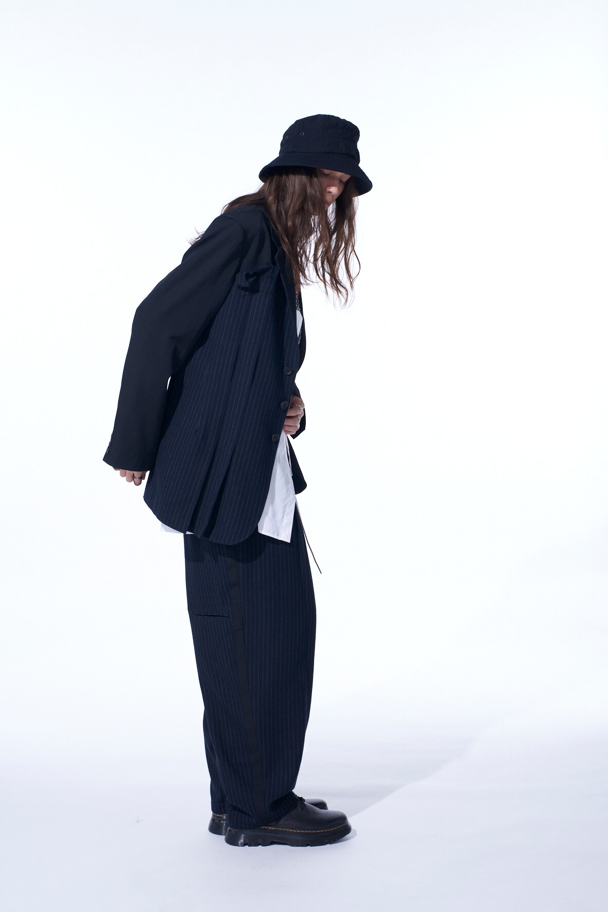 【11/21～11/25 Y's OMOTESANDO 先行販売】CHAMBRAY VIYELLA STRIPED WIDE TROUSERS WITH SIDE TAPE