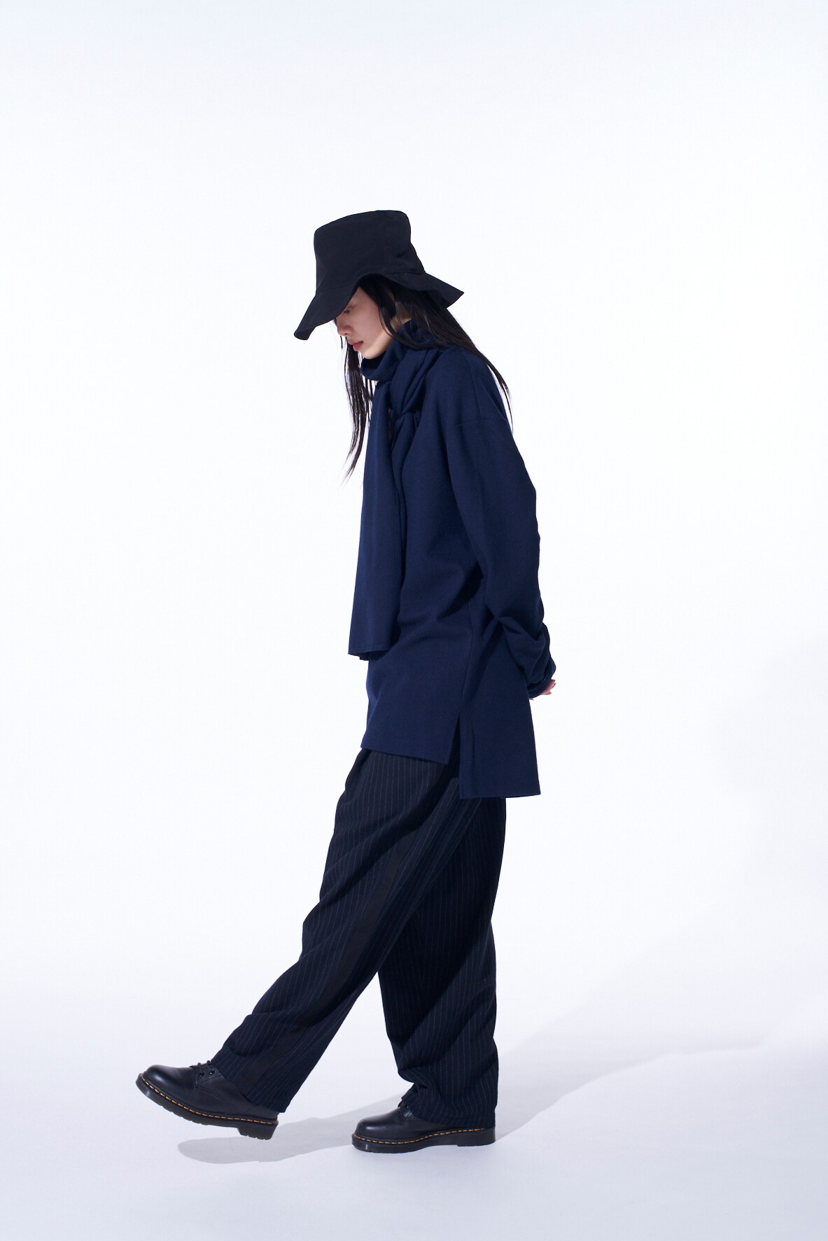 【11/21～11/25 Y's OMOTESANDO 先行販売】CHAMBRAY VIYELLA STRIPED WIDE TROUSERS WITH SIDE TAPE