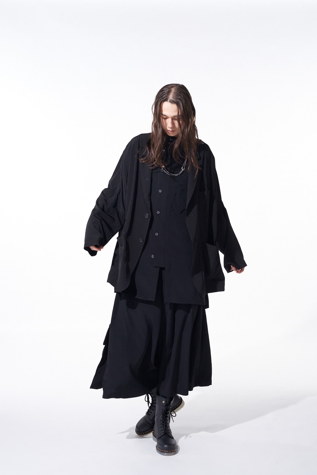 CREPE de CHINE CROPPED WIDE PANTS WITH GUSSETED FLAP POCKET