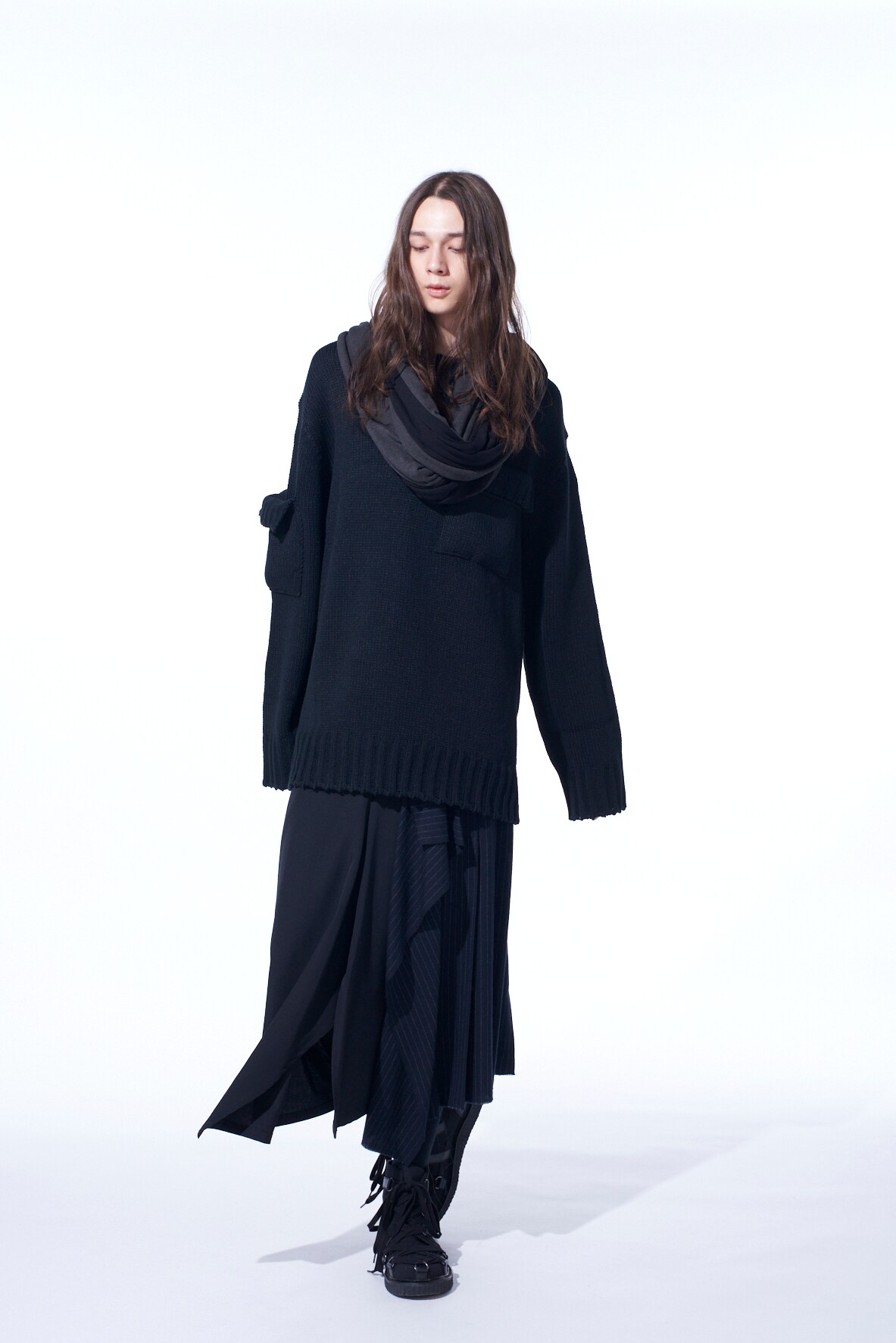 【11/21～11/25 Y's OMOTESANDO 先行販売】WASHER WOOL GABARDINE PLEATED SKIRT