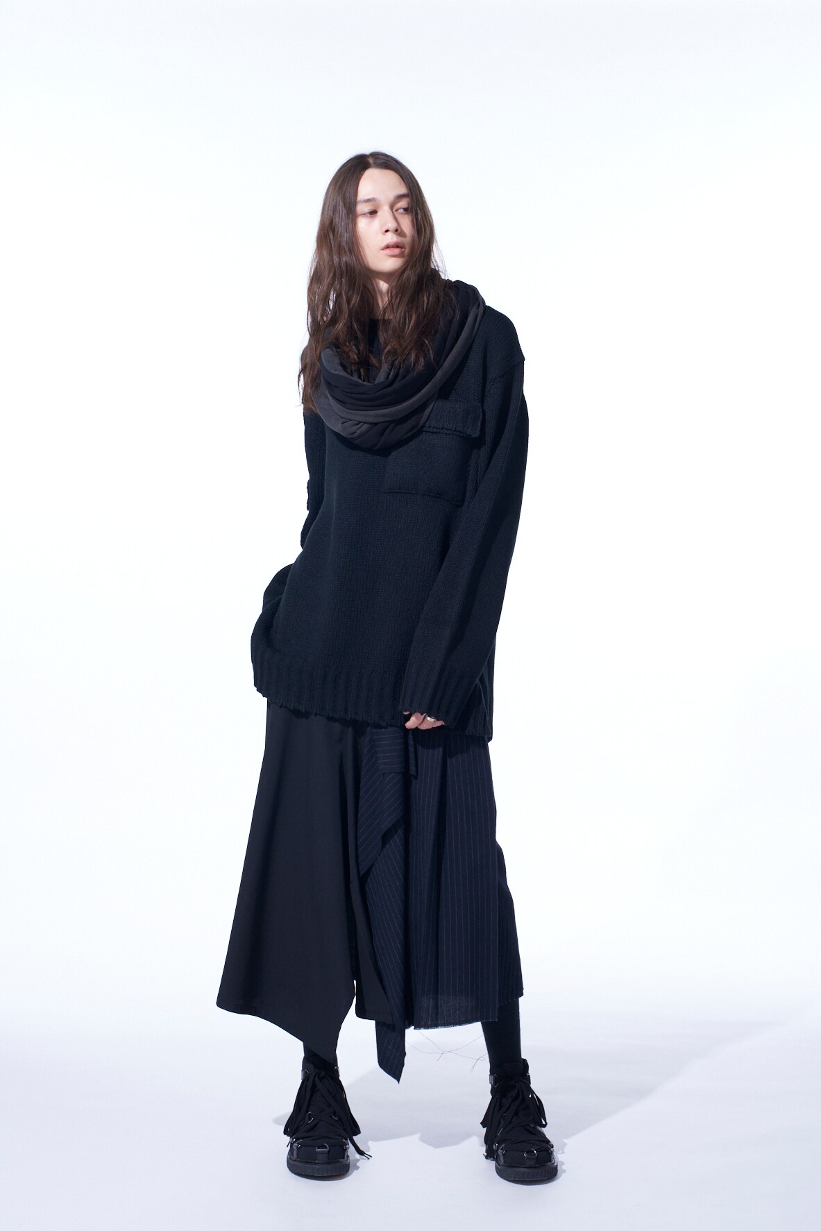 【11/21～11/25 Y's OMOTESANDO 先行販売】WASHER WOOL GABARDINE PLEATED SKIRT