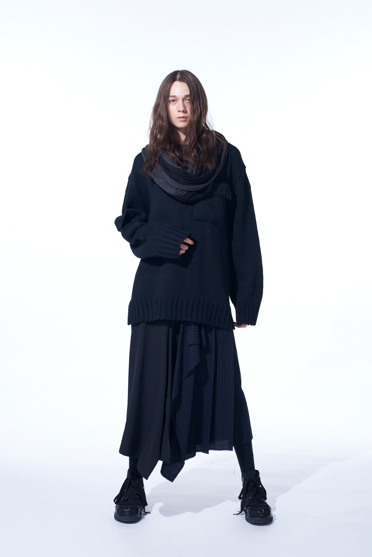 【11/21～11/25 Y's OMOTESANDO 先行販売】WASHER WOOL GABARDINE PLEATED SKIRT