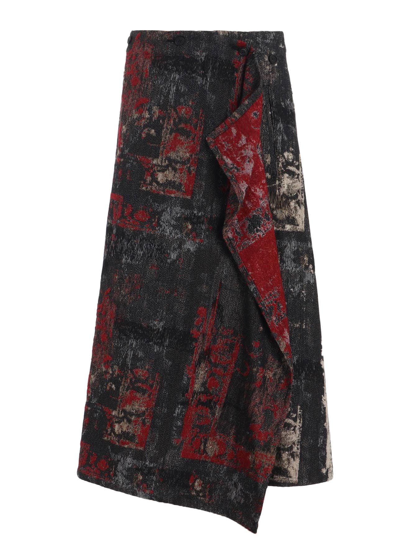 FLORAL JACQUARD WRAP FLARE SKIRT