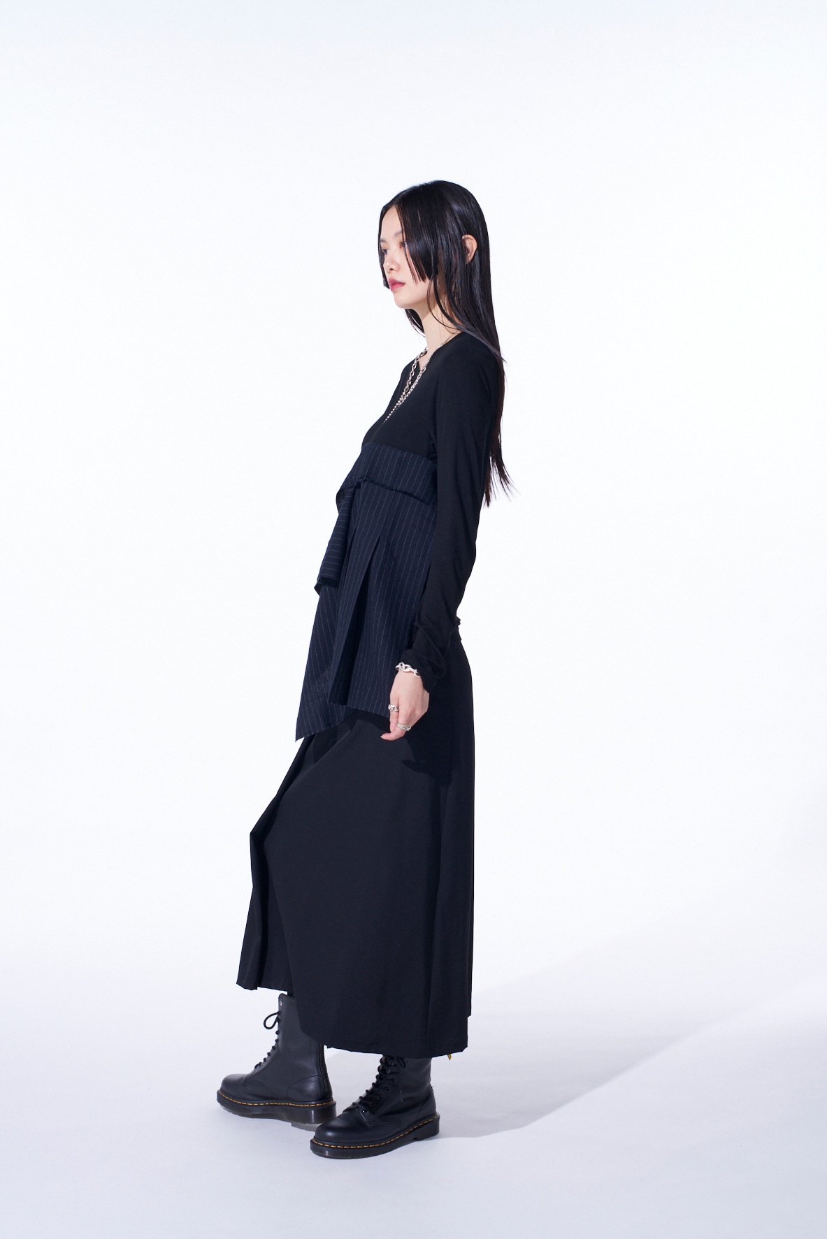 【11/21～11/25 Y's OMOTESANDO 先行販売】RAYON JERSEY LONG-SLEEVED T-SHIRT WITH PLEATED STRIPES FABRIC