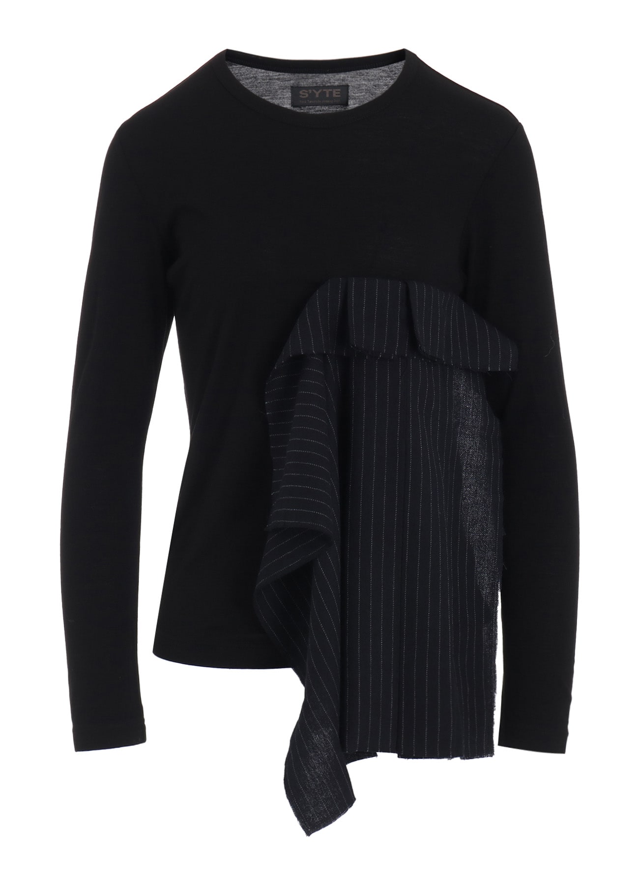 【11/21～11/25 Y's OMOTESANDO 先行販売】RAYON JERSEY LONG-SLEEVED T-SHIRT WITH PLEATED STRIPES FABRIC