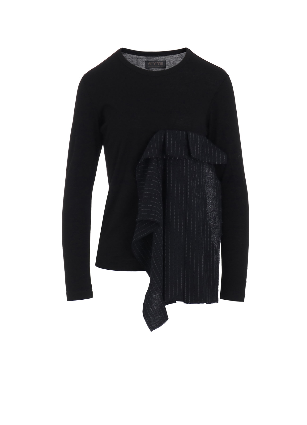 【11/21～11/25 Y's OMOTESANDO 先行販売】RAYON JERSEY LONG-SLEEVED T-SHIRT WITH PLEATED STRIPES FABRIC