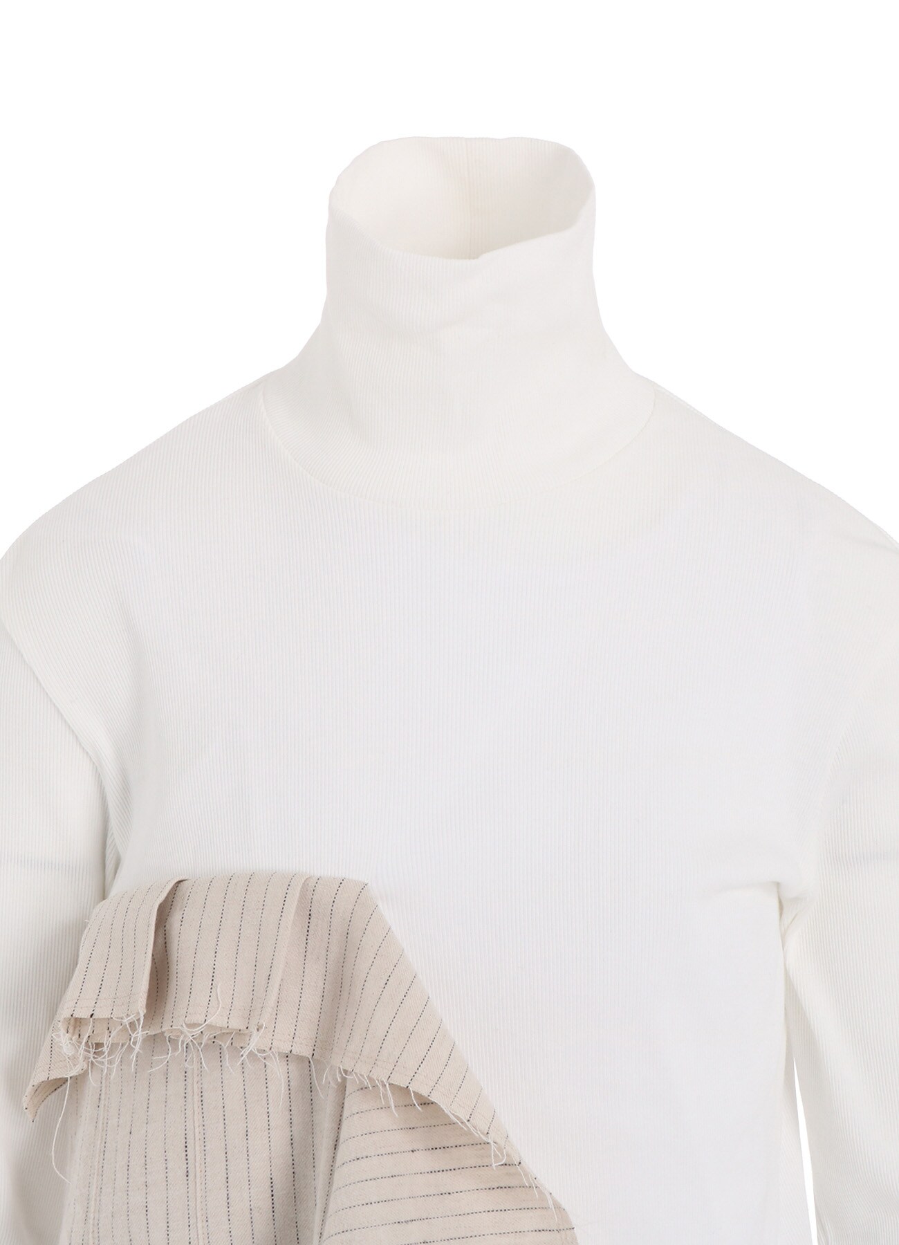 【11/21～11/25 Y's OMOTESANDO 先行販売】COTTON RIB JERSEY LONG-SLEEVED HIGH-NECK T-SHIRT WITH PLEATED STRIPES FABRIC