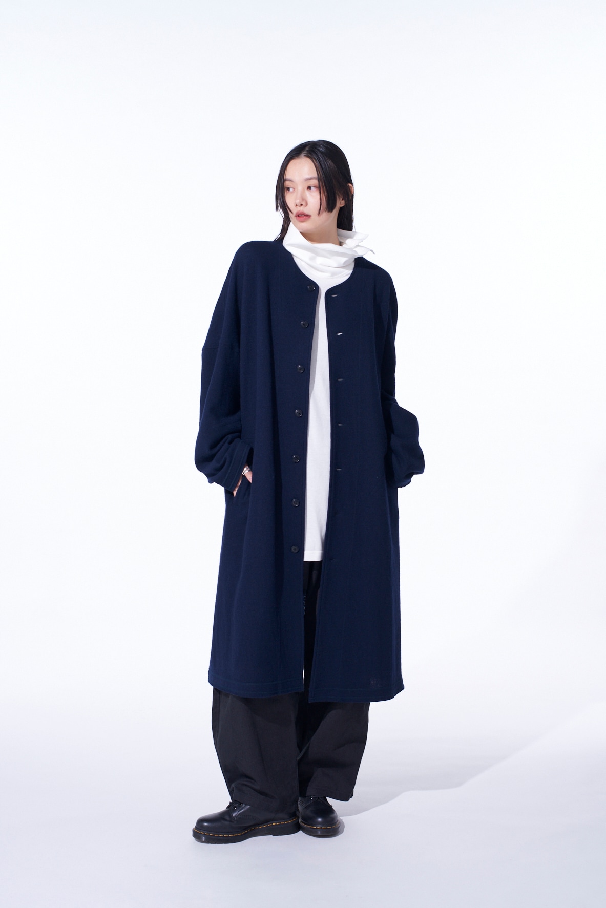 AIRY JERSEY COLLARLESS LONG CARDIGAN