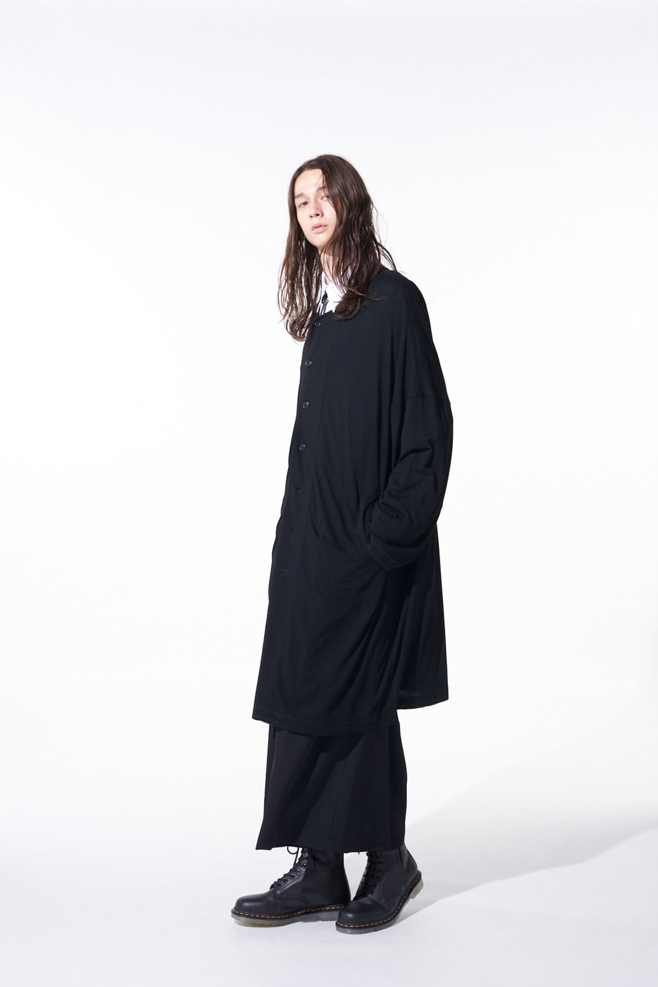 RAYON JERSEY COLLARLESS LONG CARDIGAN