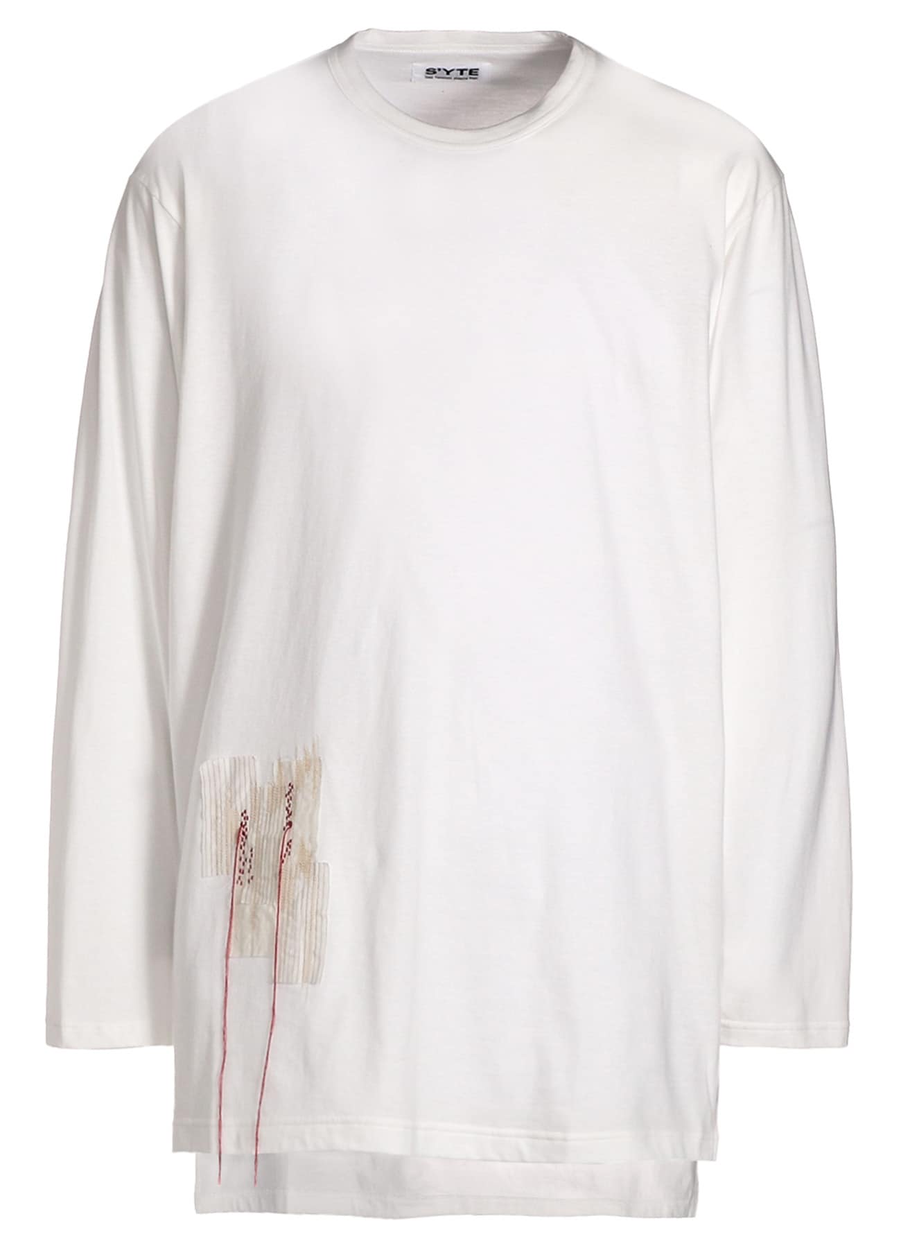 SOFT JERSEY "BORO"APPLIQUE SIDE SLIT LONG-SLEEVED T-SHIRT