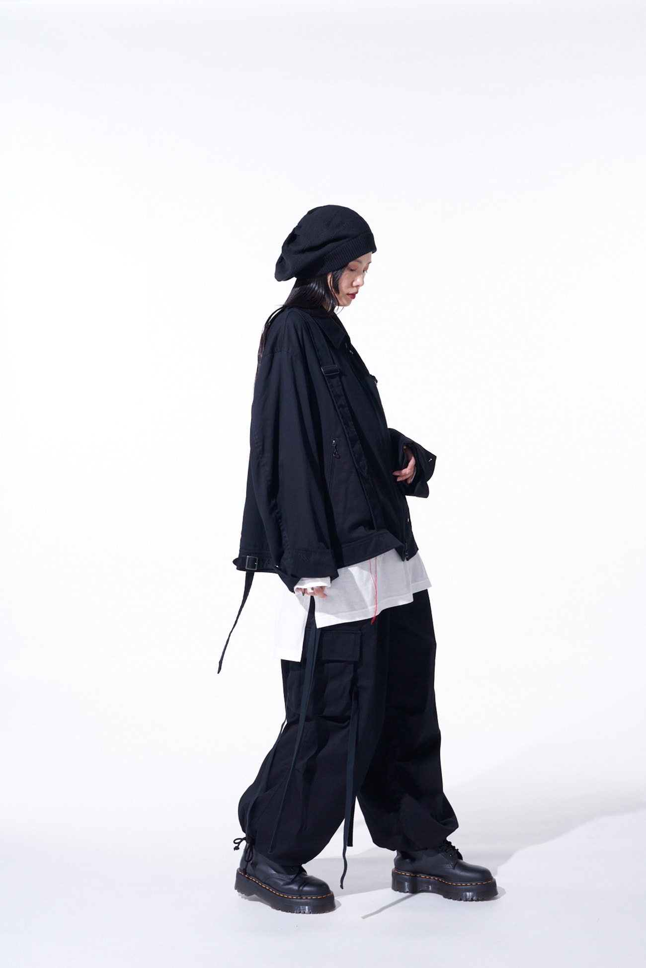 COTTON TWILL OVERSIZED BELTED "Y" BLOUSON