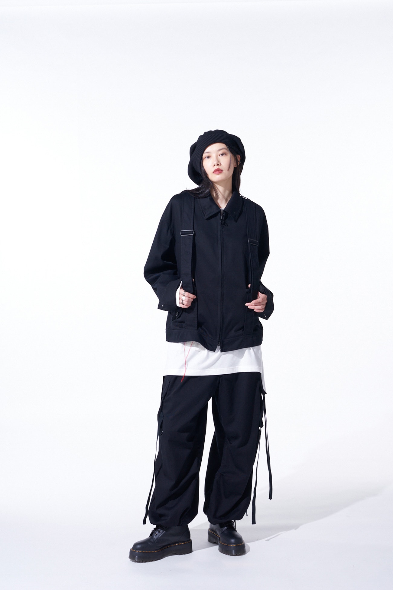 COTTON TWILL OVERSIZED BELTED "Y" BLOUSON