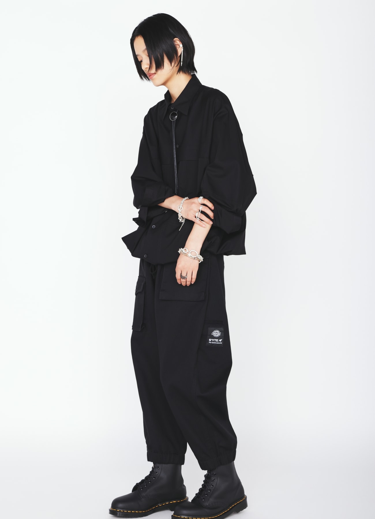 S'YTE × DICKIES-ASYMMETRIC FLAP-POCKET TAPERED PANTS