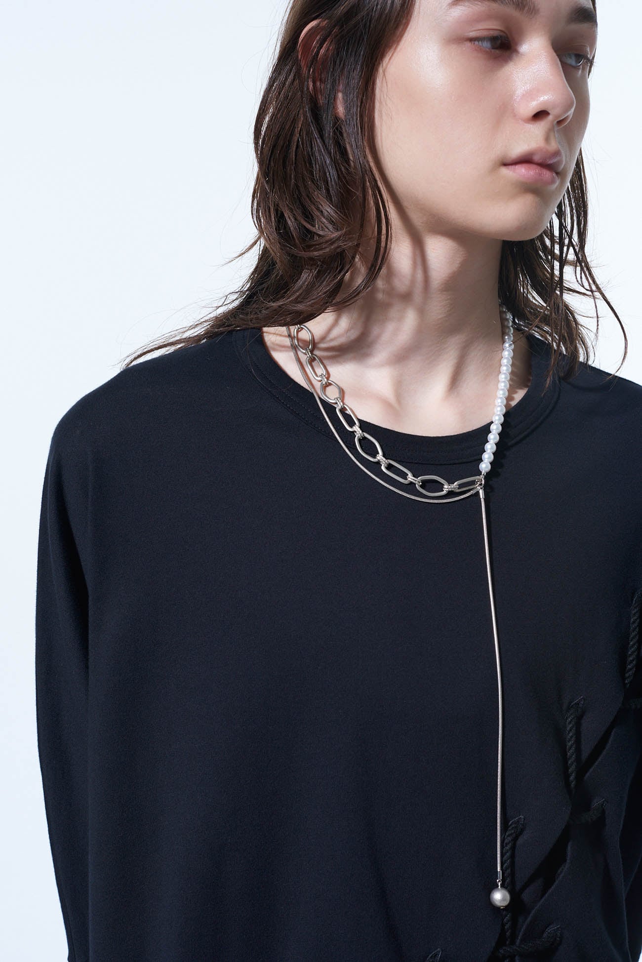 PEARL + CHAIN NECKLACE(FREE SIZE Silver): S'YTE｜THE SHOP