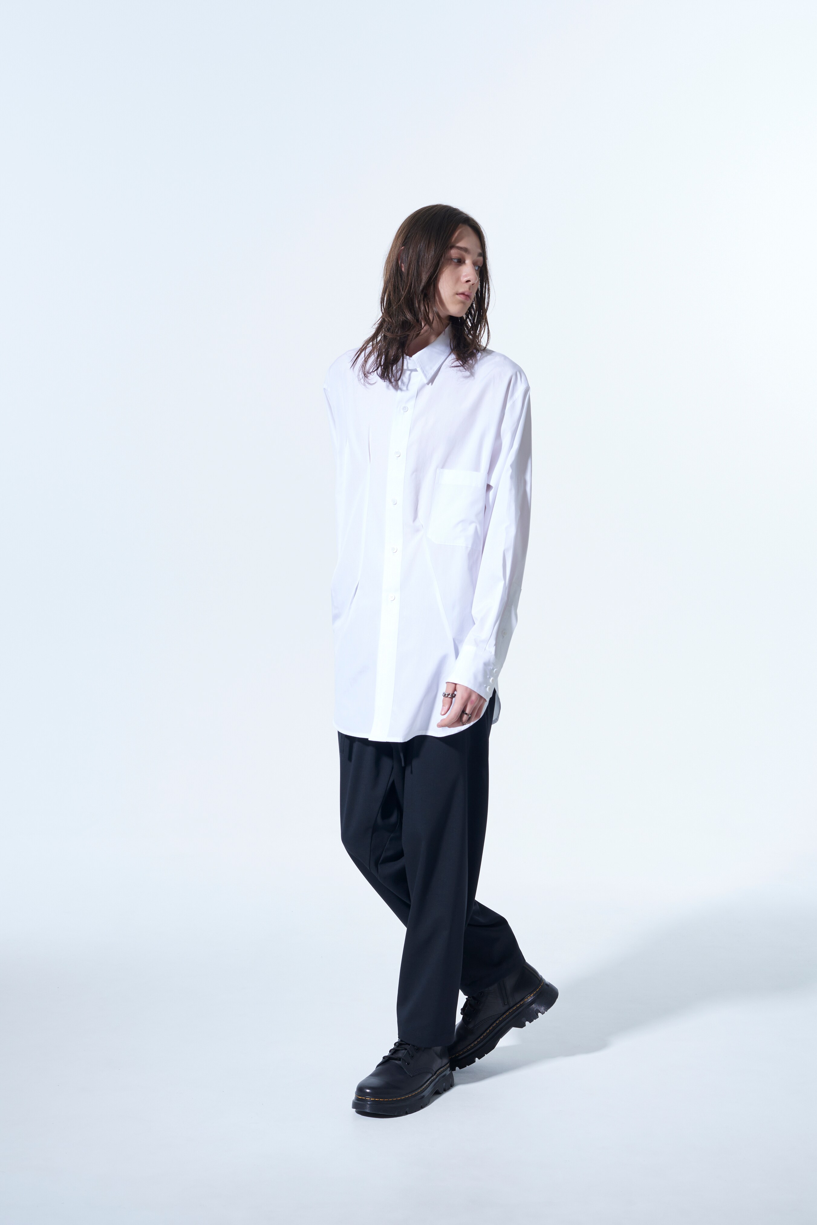 COTTON BROAD CLOTH DOUBLE COLLAR SHIRT WITH ASYMMETRY DARTS(M