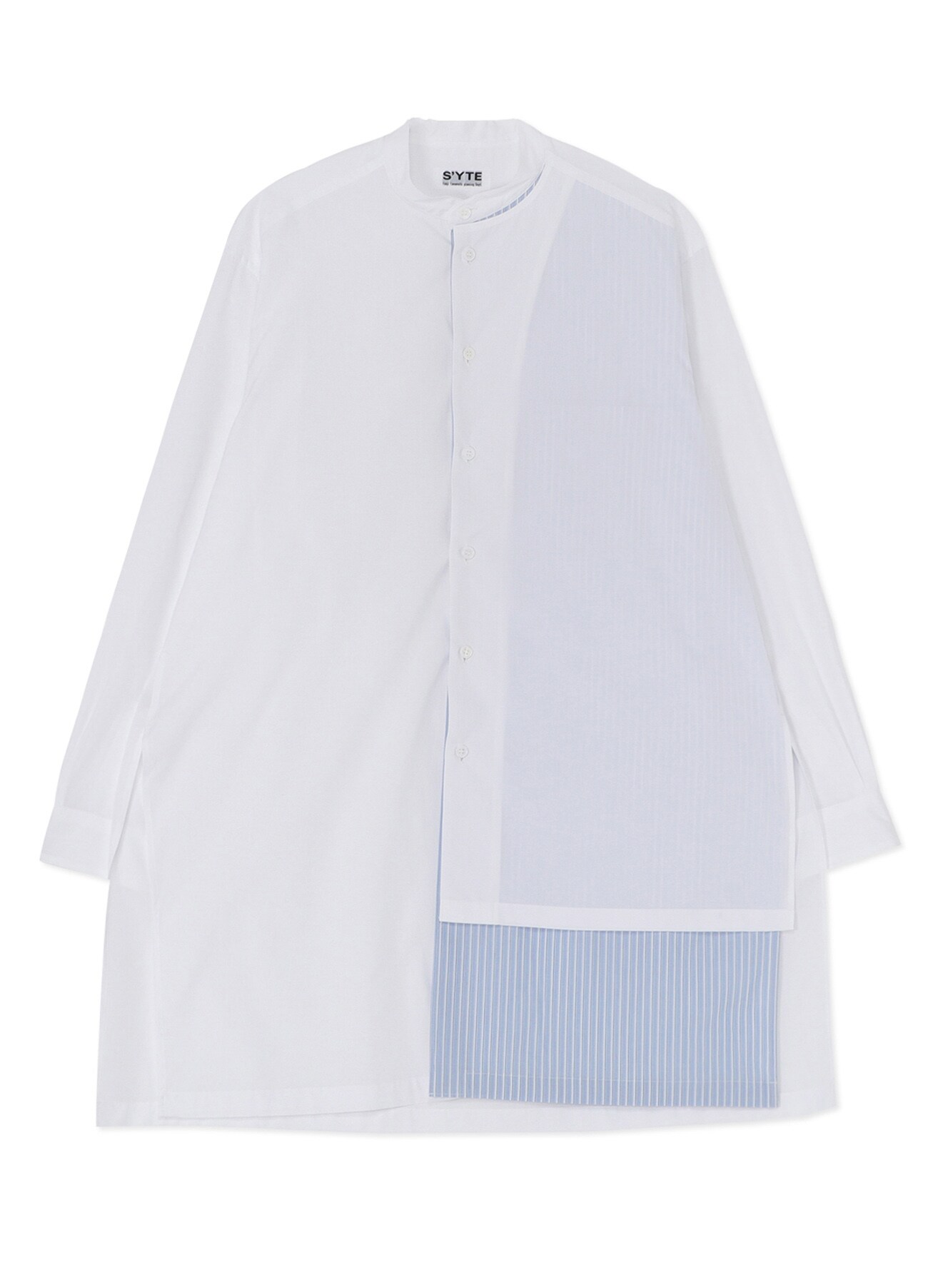 COTTON BROAD CLOTH LONG SHIRT WITH OVERLAPPING LEFT BODY