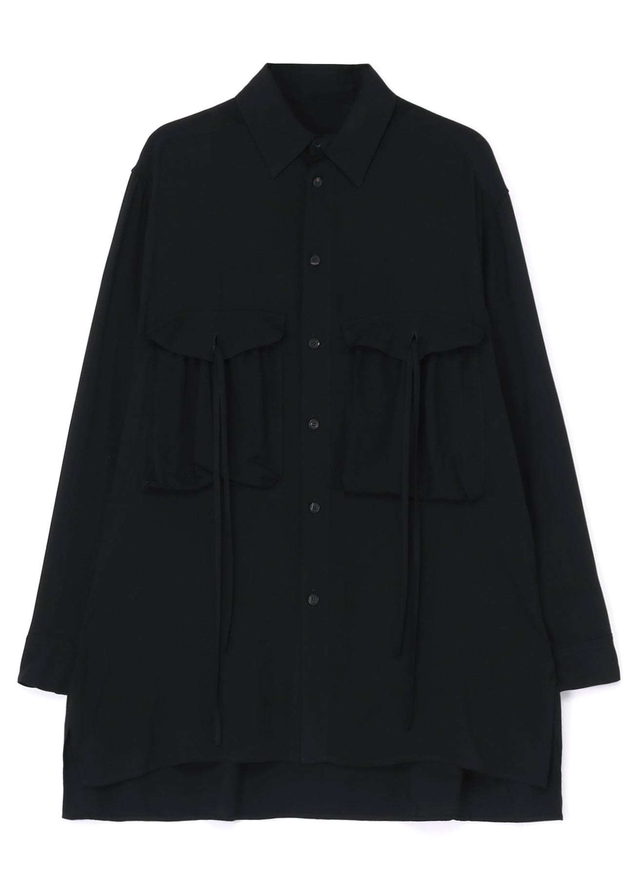 RAYON WASHER TWILL SHIRT WITH GATHERED POCKETS(M Black): S'YTE 