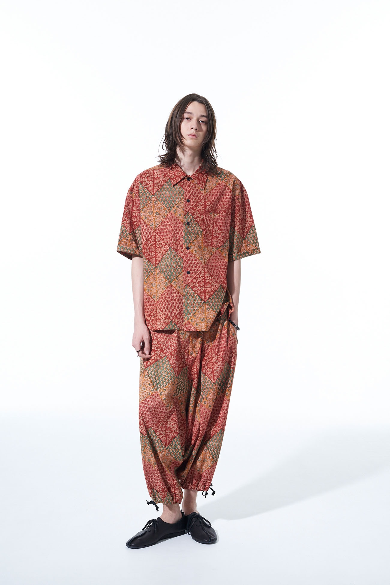 INDIAN BLOCK PRINTED BOTANICAL PATTERN SHIRT WITH ROLL-UP HALF 