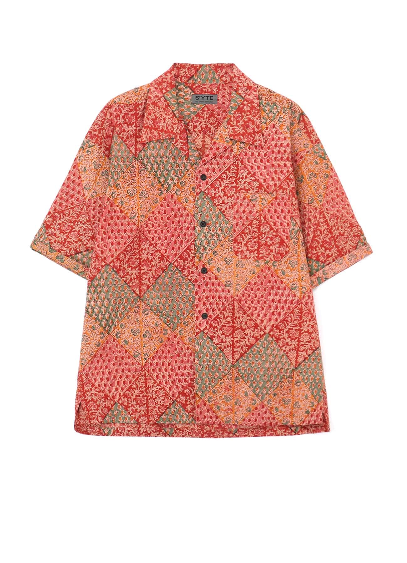 INDIAN BLOCK PRINTED BOTANICAL PATTERN SHIRT WITH ROLL-UP HALF SLEEVES