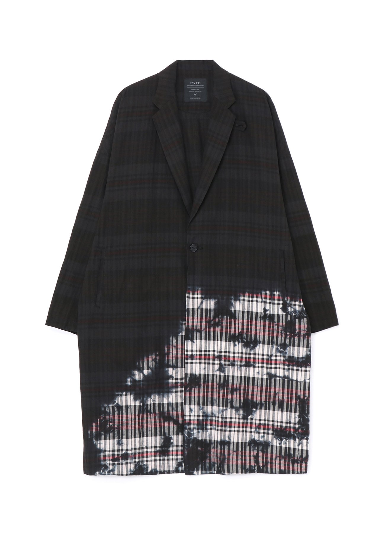 UNEVENLY DYED BLACK & WHITE MADRAS CHECK LONG JACKET