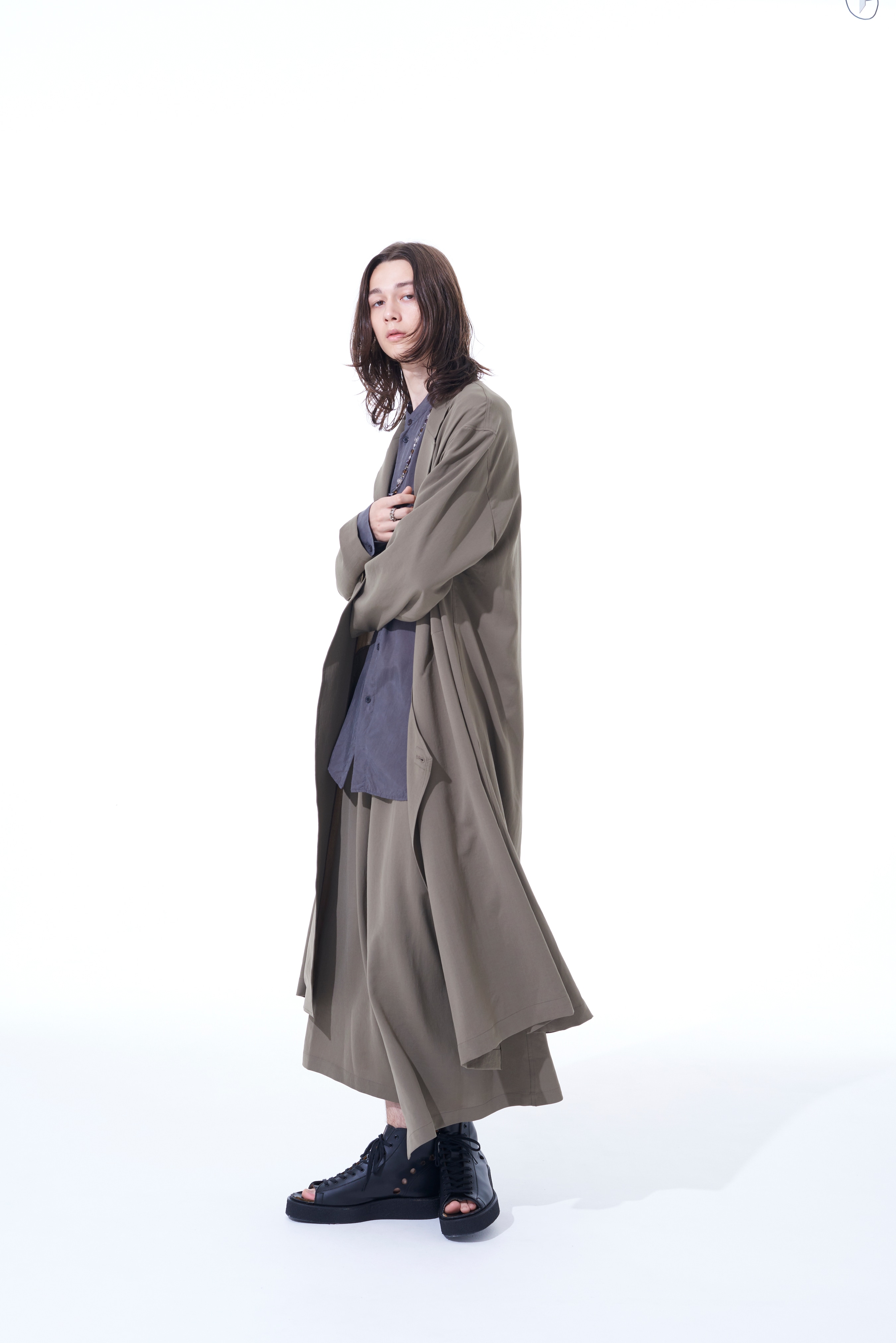 POLYESTER WASHER TWILL LEFT WRAP ASYMMETRY PANTS