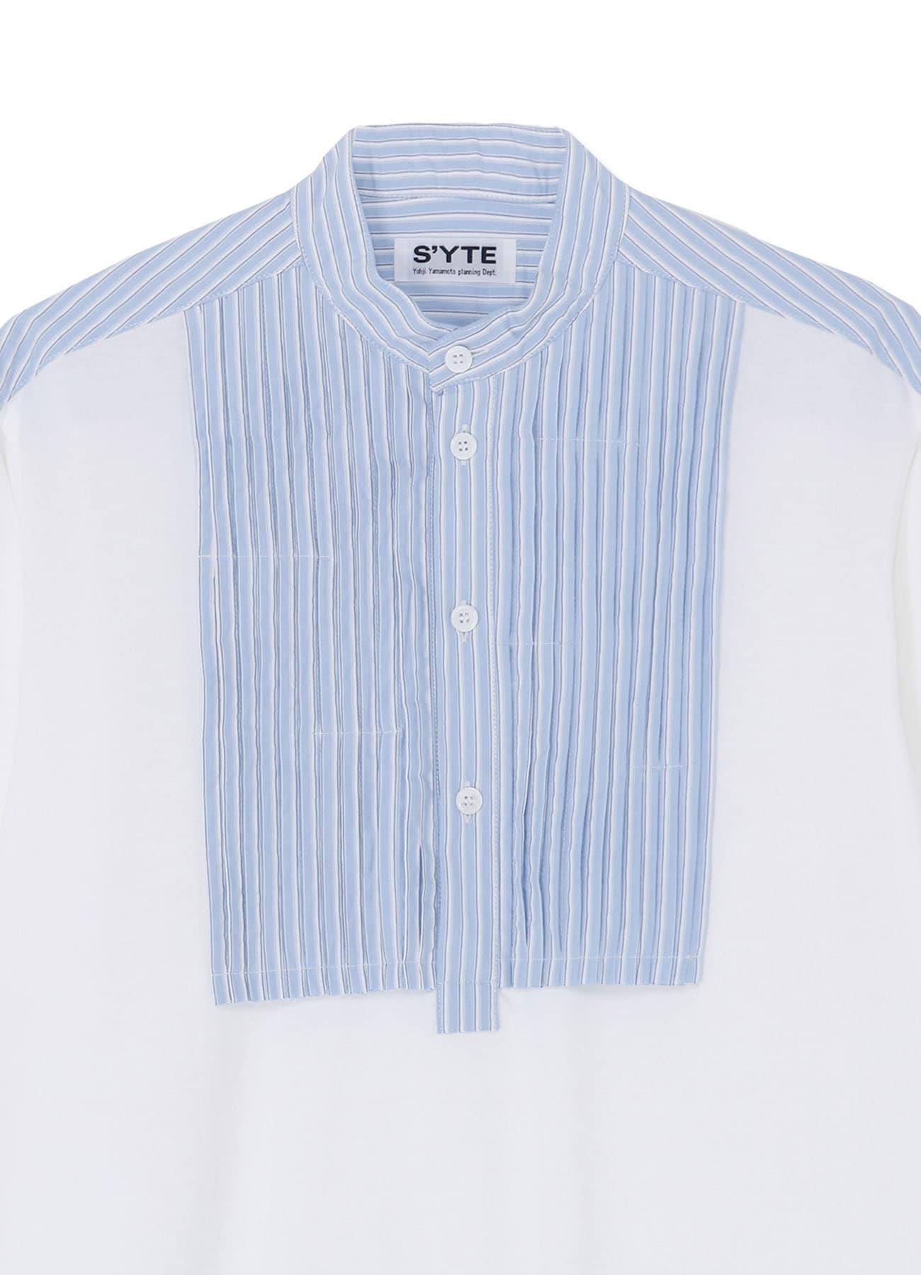 40/2 COTTON JERSEY + STRIPED FABRIC CHEST PIN TUCKED SHIRT