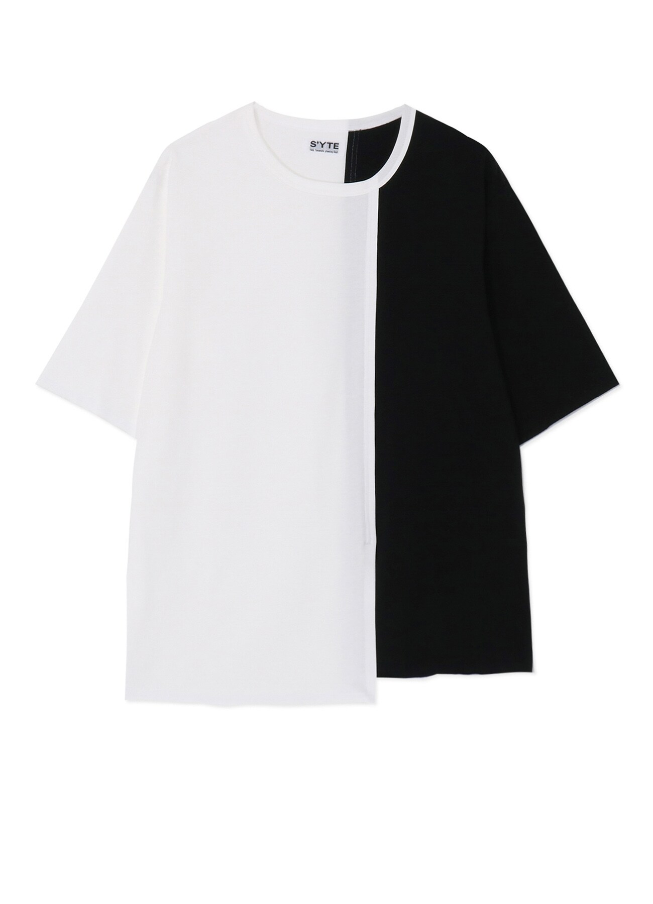 COLOR-SWITCHED ASYMMETRICAL DESIGN T-SHIRT(M BlackxRed): S'YTE