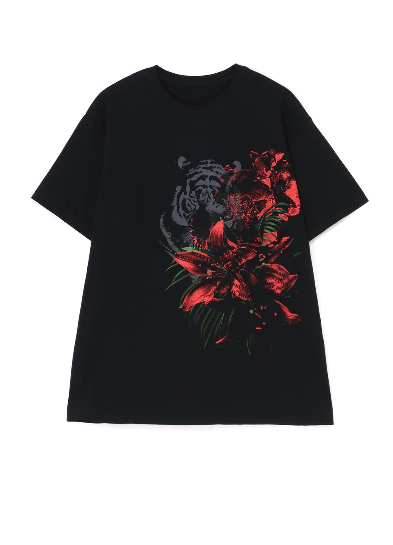 COTTON JERSEY TIGER AND FLOWER PRINT T-SHIRT
