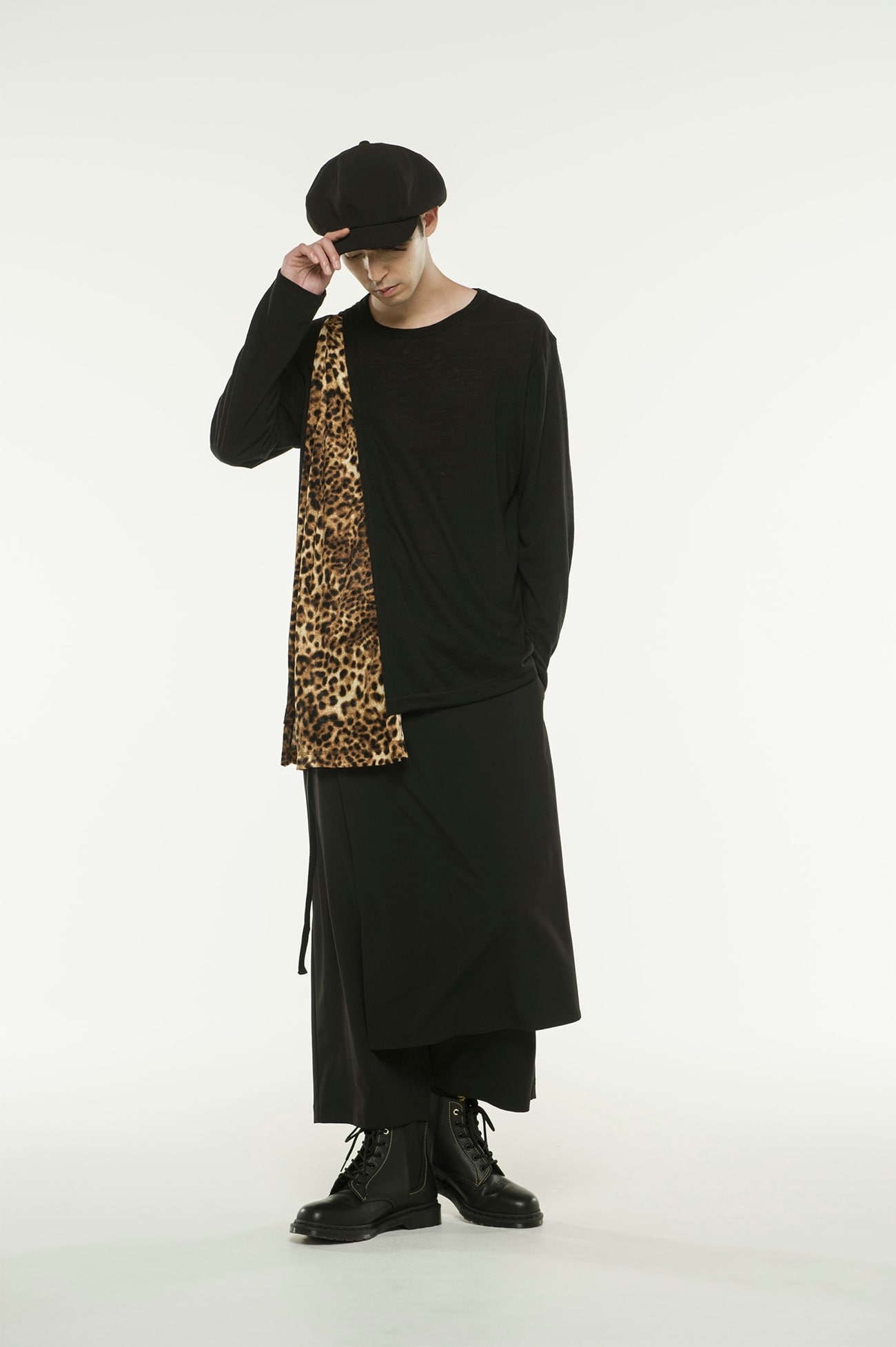 AC/WOOL PE/VELOR LEOPARD ASYMMETRY DRAPE T