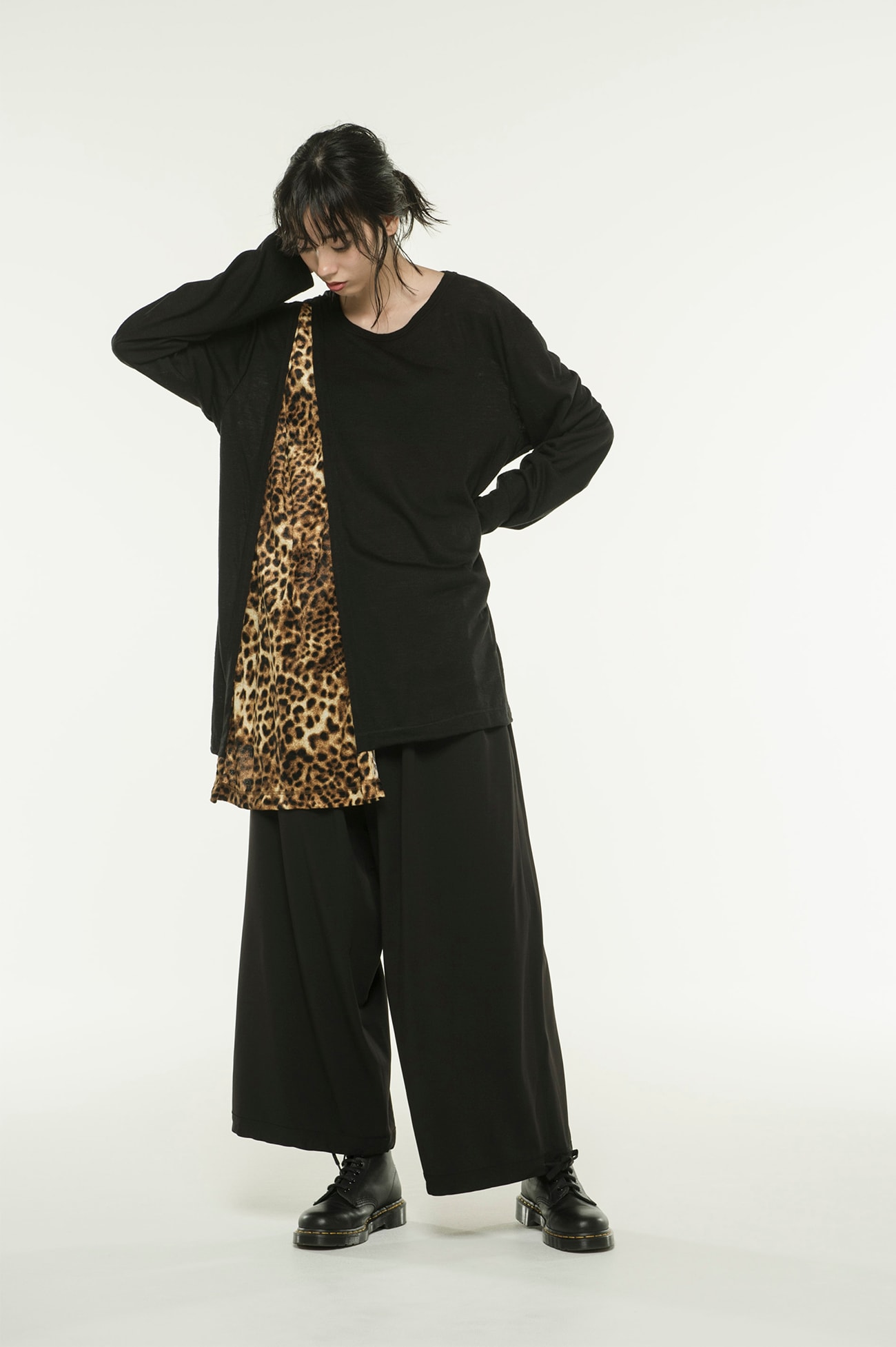 AC/WOOL PE/VELOR LEOPARD ASYMMETRY DRAPE T