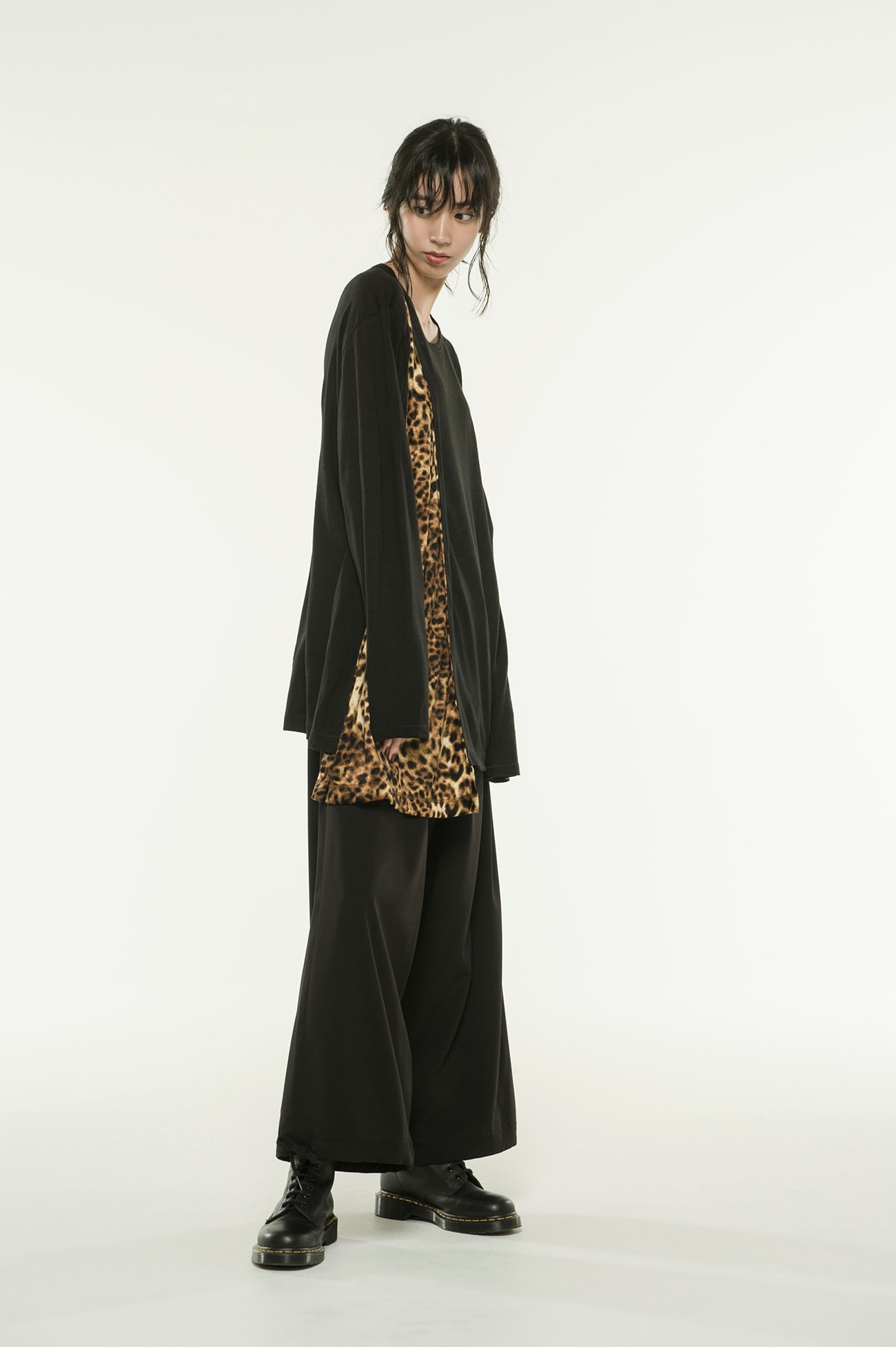 AC/WOOL PE/VELOR LEOPARD ASYMMETRY DRAPE T