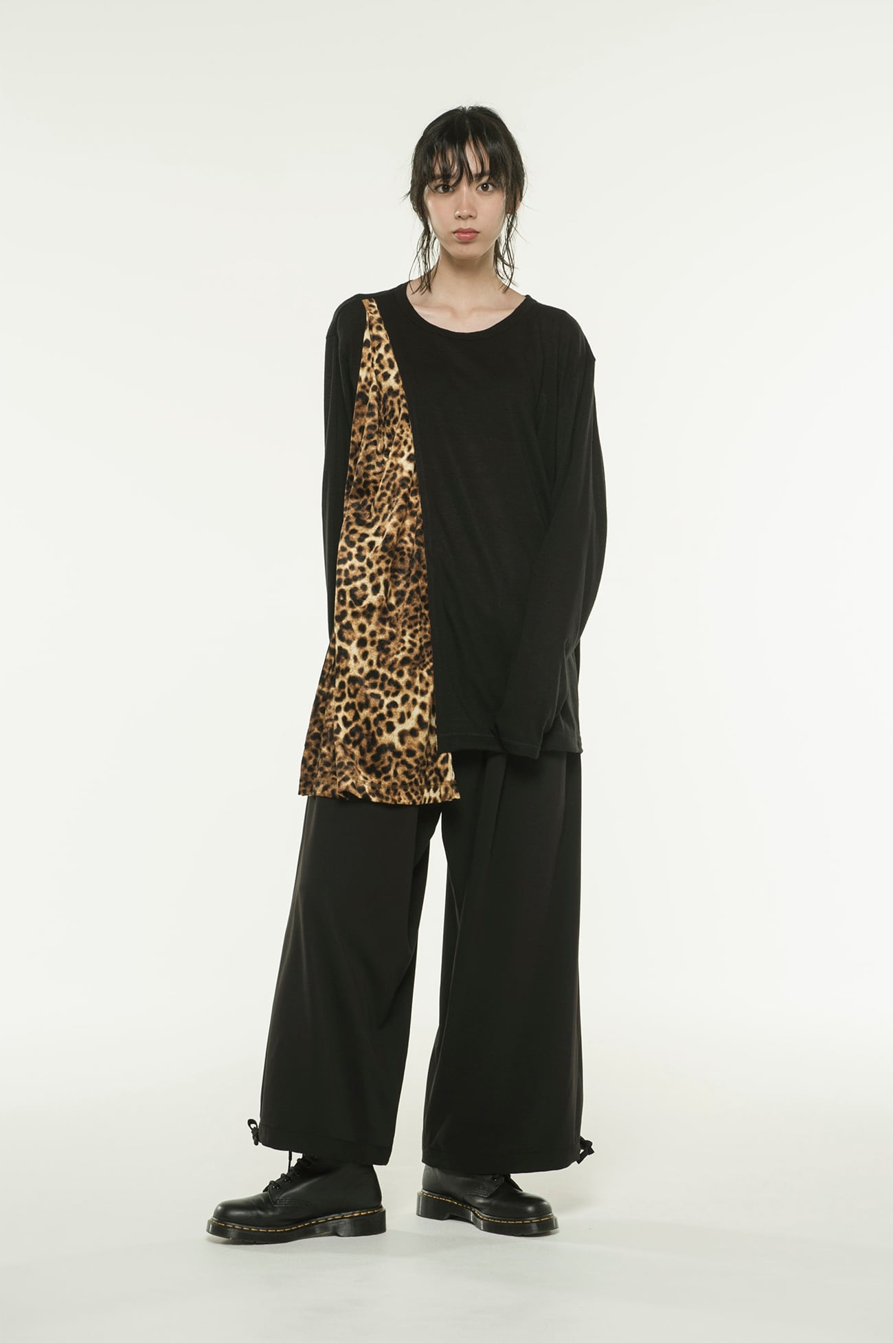 AC/WOOL PE/VELOR LEOPARD ASYMMETRY DRAPE T