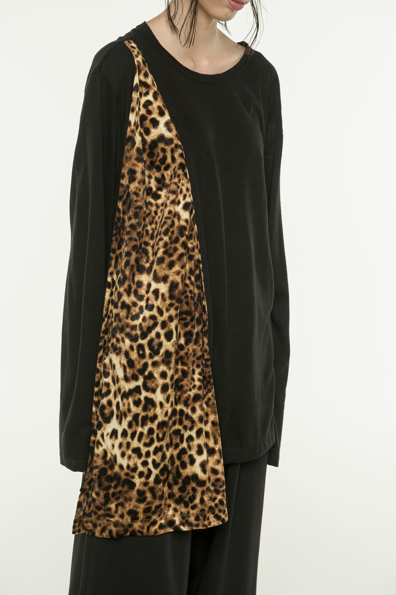 AC/WOOL PE/VELOR LEOPARD ASYMMETRY DRAPE T