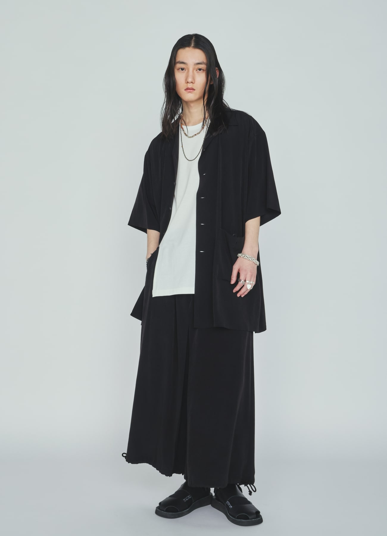 CREPE de CHINE BIG POCKET OPEN COLLAR SHIRTS