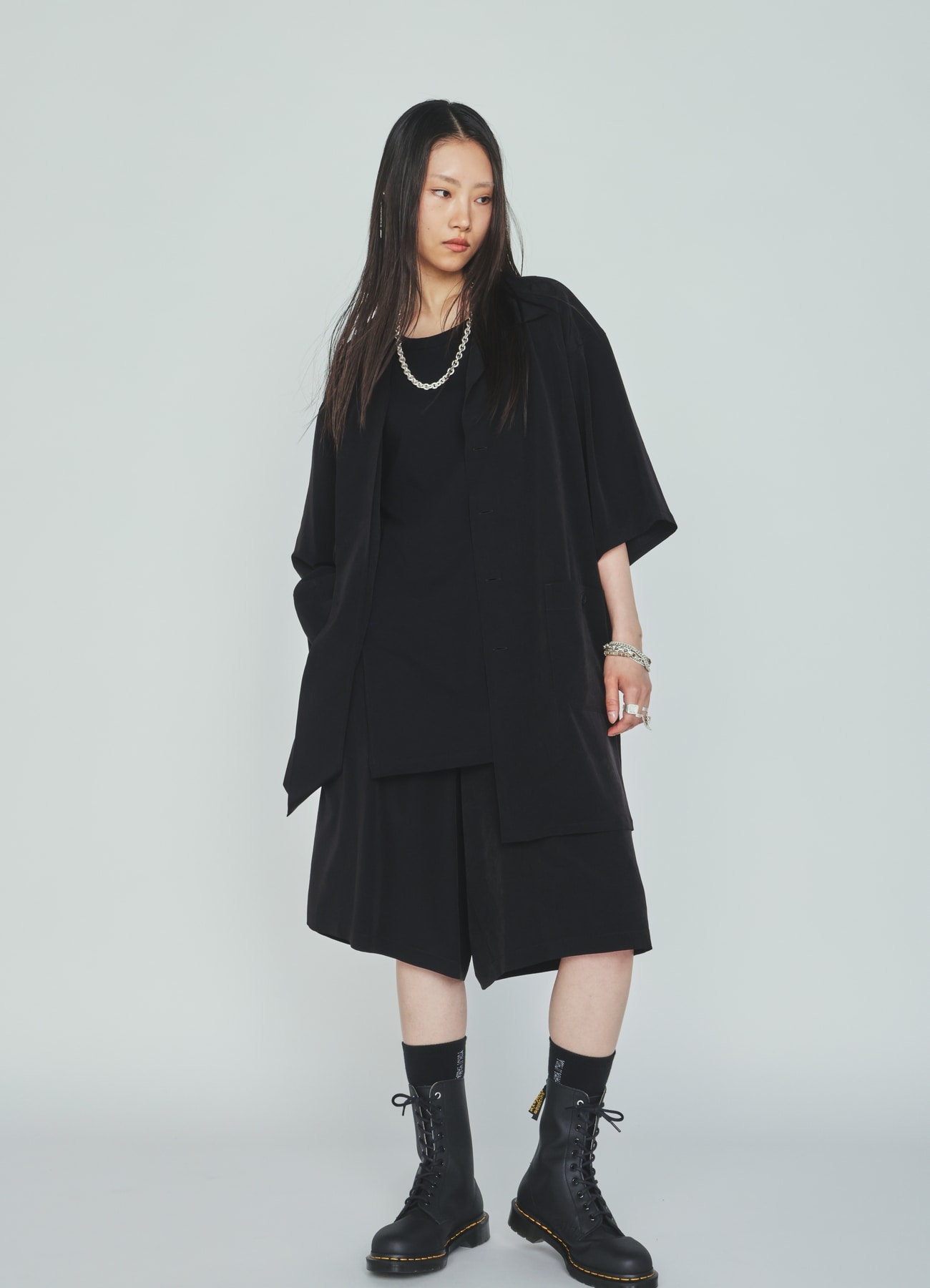 CREPE de CHINE BIG POCKET OPEN COLLAR SHIRTS