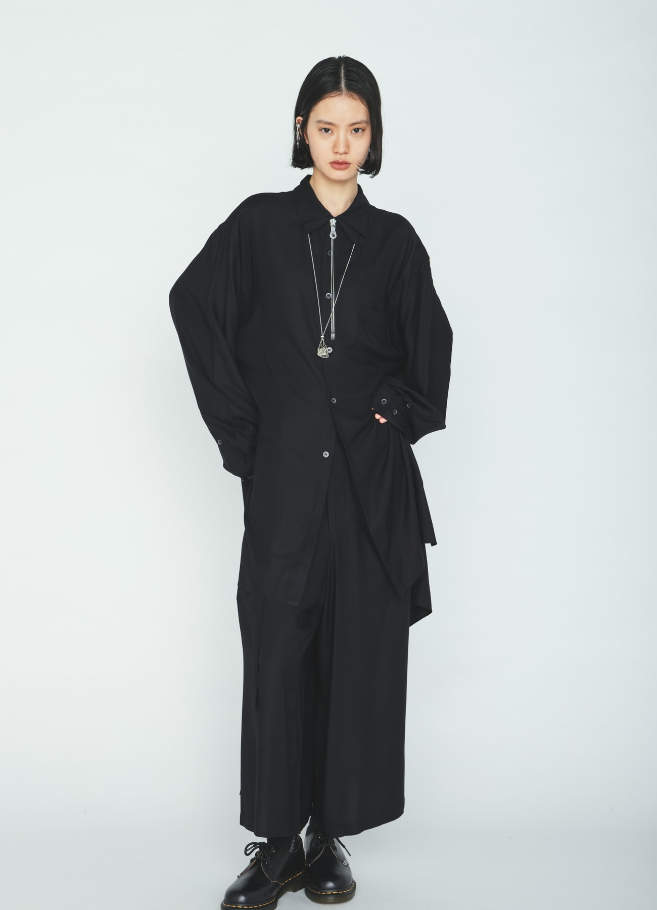 RAYON TWILL LAYERED-COLLAR SHIRT