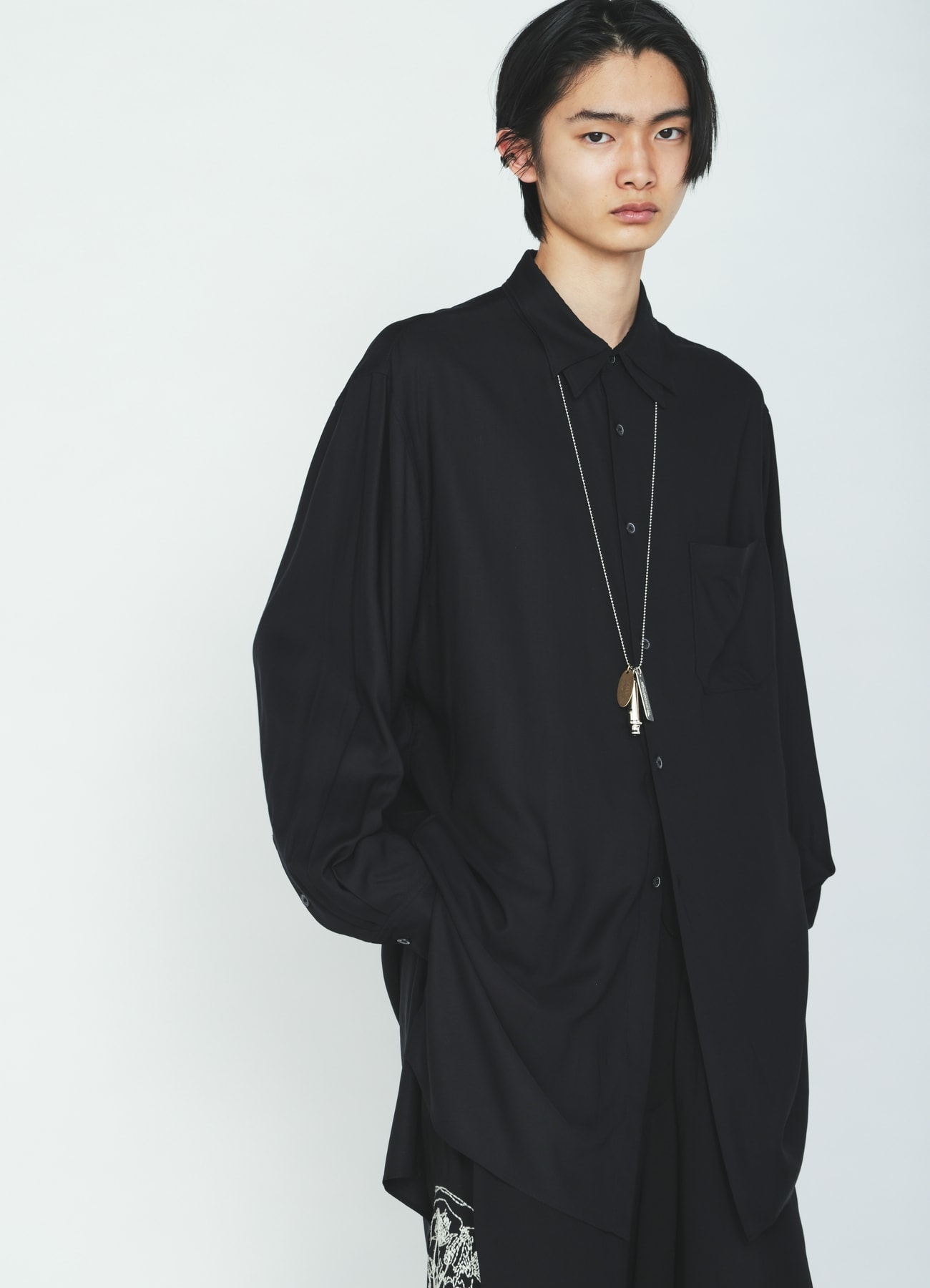 RAYON TWILL LAYERED-COLLAR SHIRT