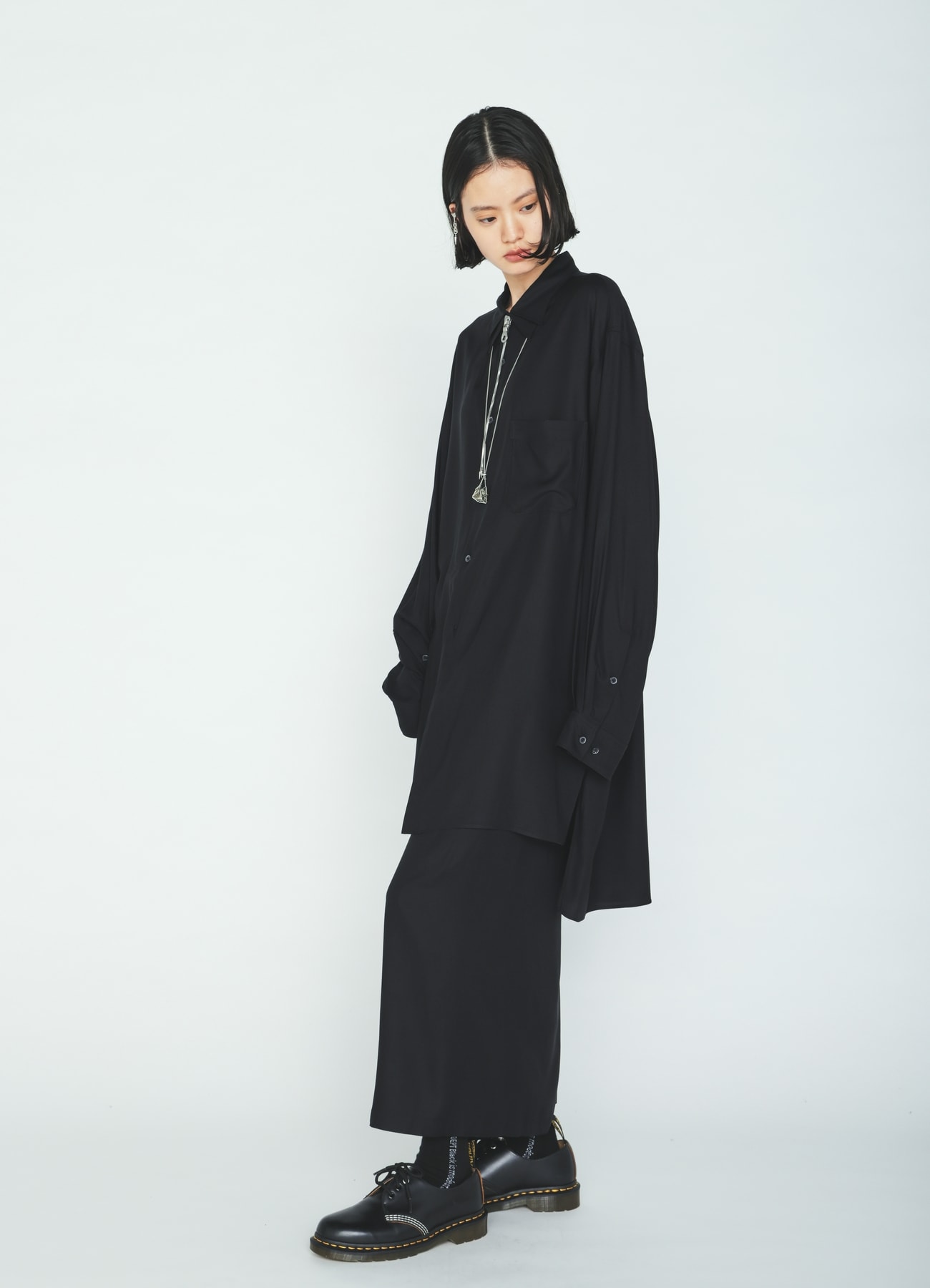 RAYON TWILL LAYERED-COLLAR SHIRT