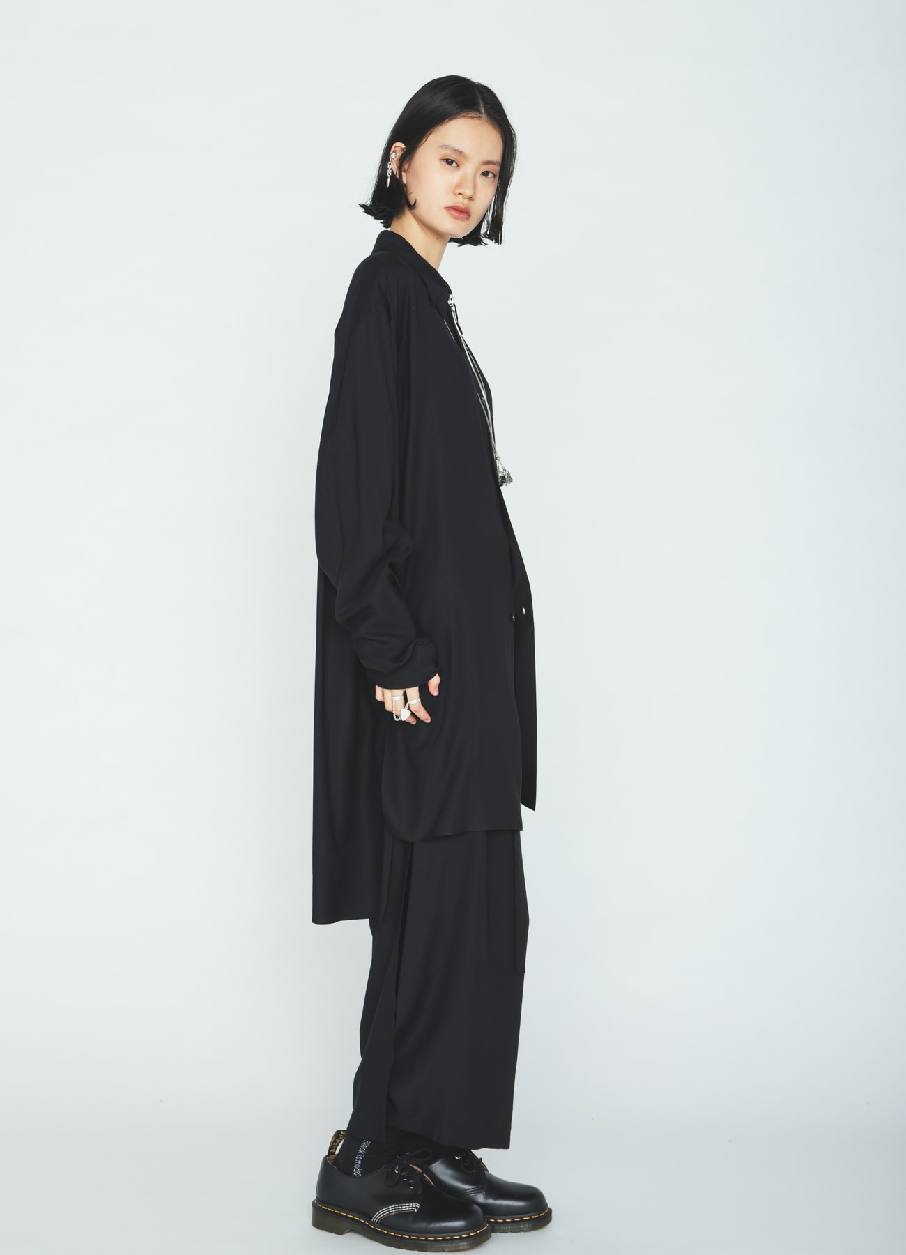 RAYON TWILL LAYERED-COLLAR SHIRT